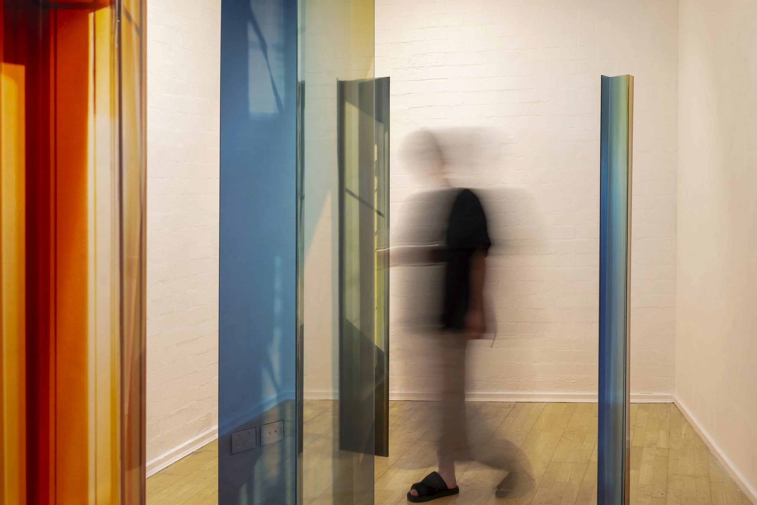 Inside The Empty Interval 2026 / Folded Acrylic, Photo Media, Existing Architecture, Space & light / Exhibition Detail / Install Image Photo-Access