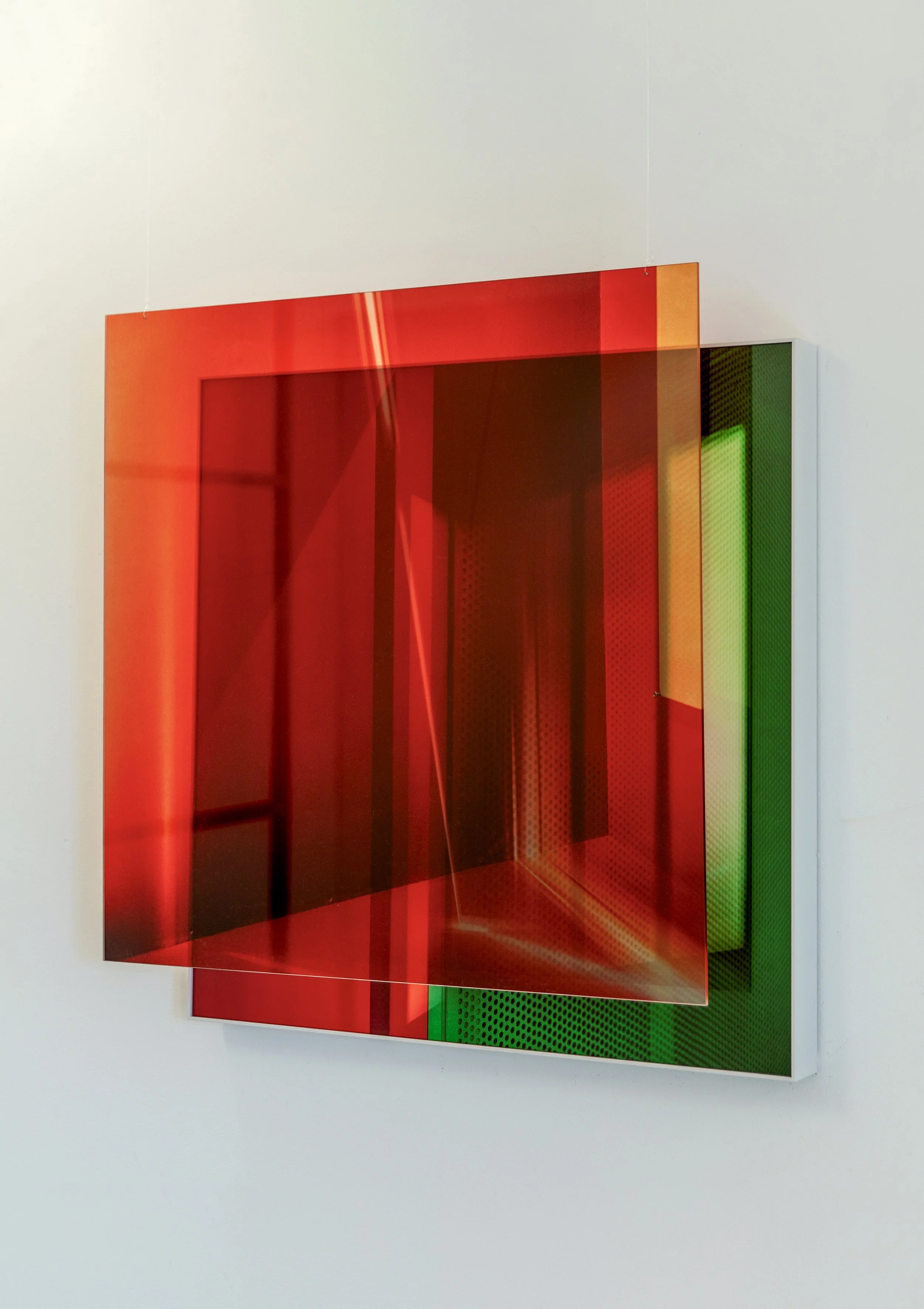 Metacognition … Watching Yourself Watching 2024 / Mixed Archival Photographic Media, Acrylic, Nylon Wire and Metal / 72 x 72 x 14 cm