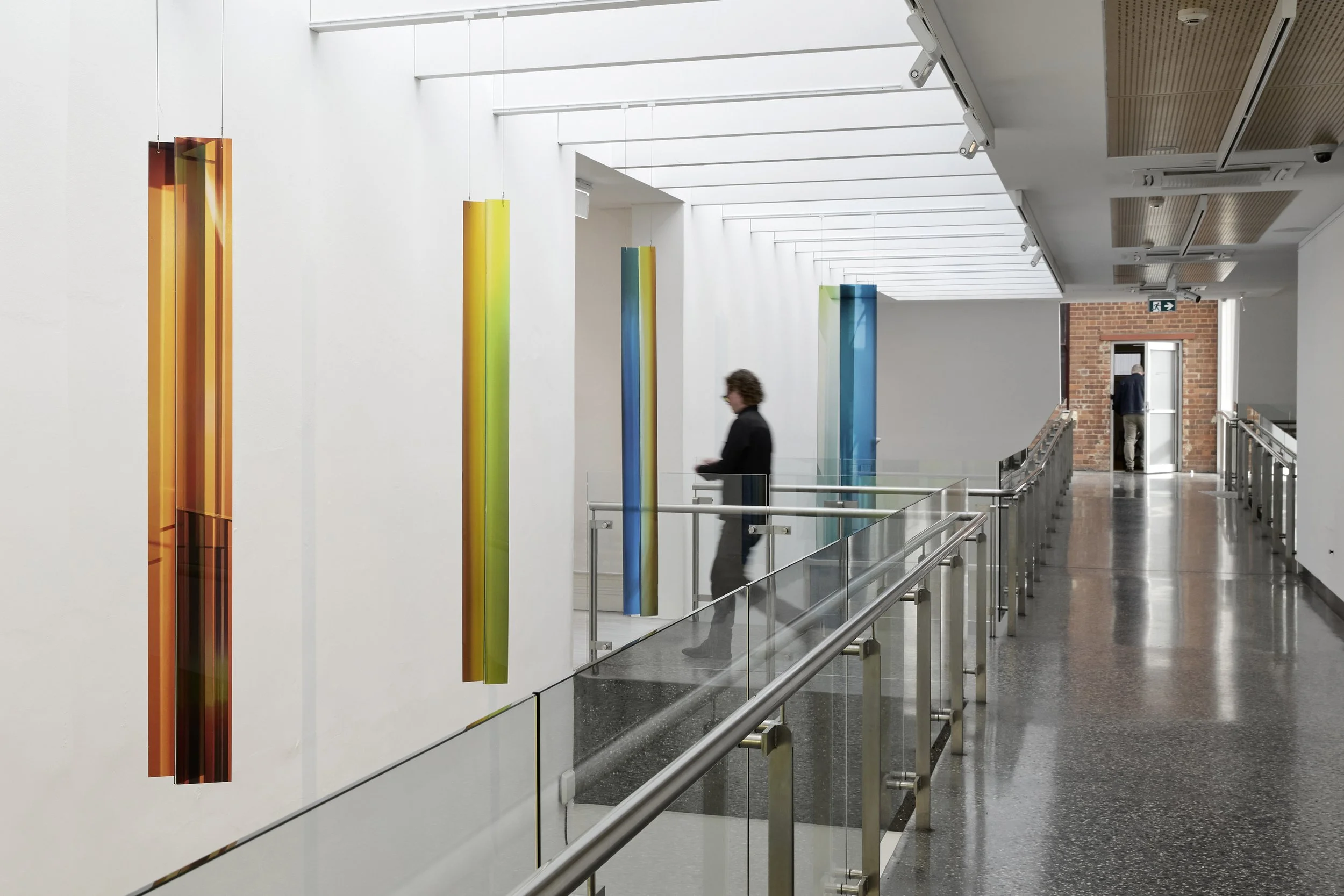  looping, folding, connecting, bracketing 2026 / Transparent Photo-Media, Folded Acrylic, Metal Wire, Space, Light / Install view / Dimensions variable / Murray Art Museum Albury (MAMA)