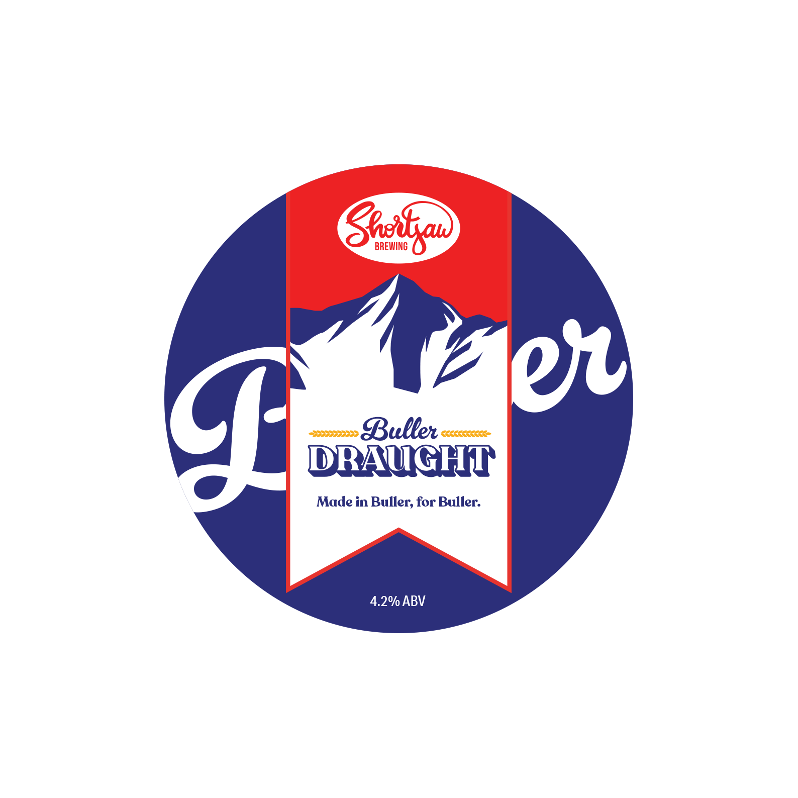 Label for Shortyaz Brewing Double Hopped Spritz sour beer with 3.3% ABV, featuring a purple circle with a red beer glass outline, yellow hop cone graphics inside, and green and red text.