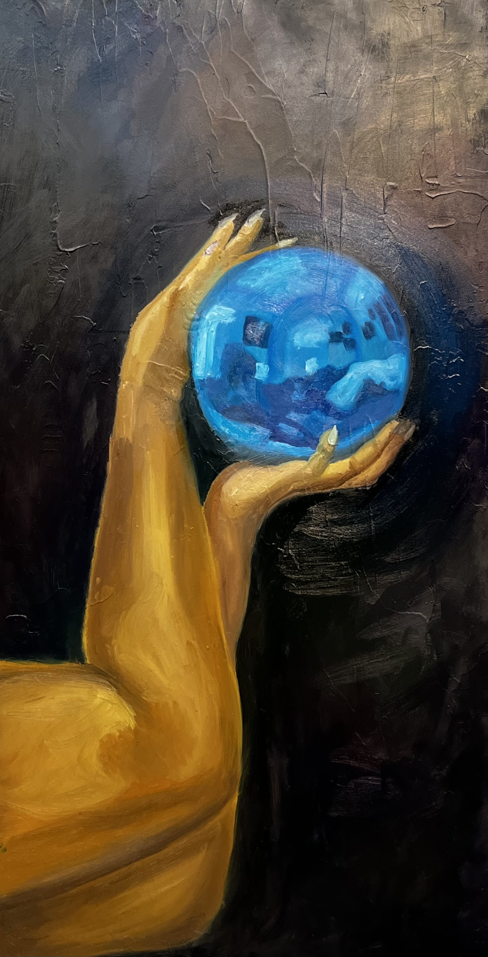 Fishbowl (2022) | Oil on wood plank