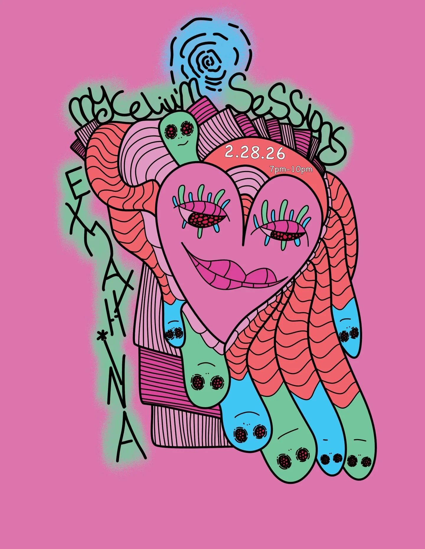 February poster design for Mycelium Sessions hosted by @exmaxhina and @myceliumgallery 
.
Made with affinity designer