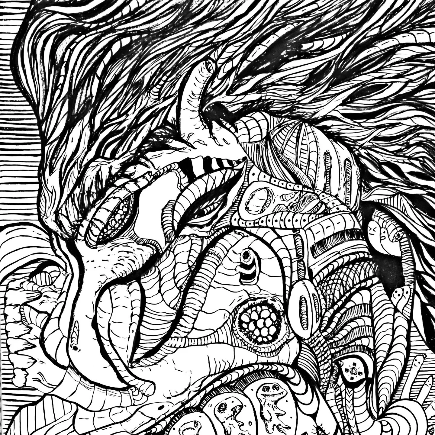 One of my newer canvas pieces using just ink from a brush pen on water color canvas. A piece reflecting rebirth. Ill be making prints soon an display the original at @myceliumgallery 
.
.
#art #ink