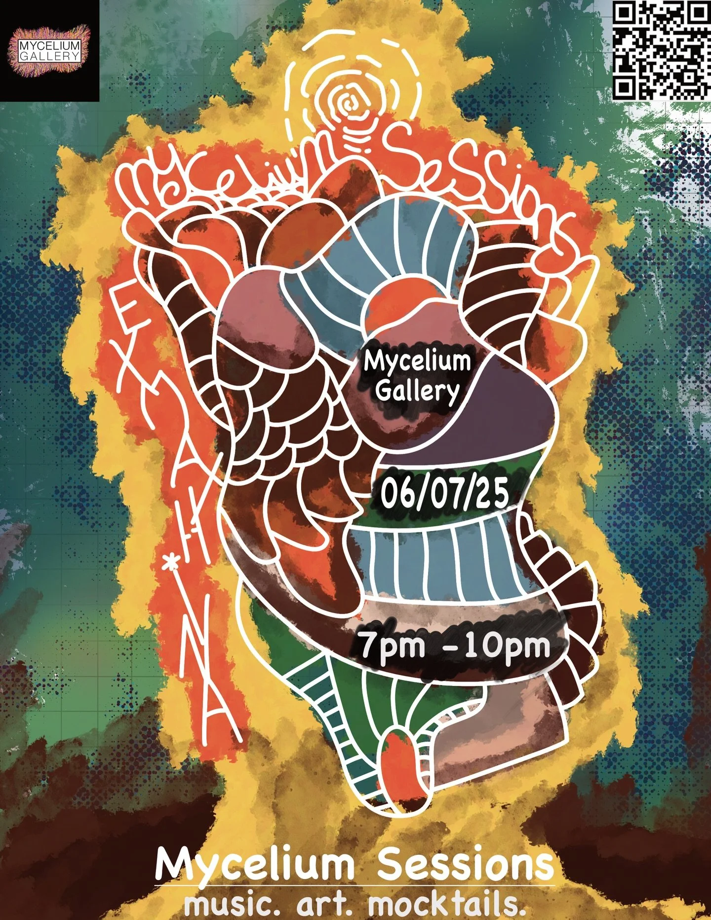 I wanted to share some of the posters i made for @myceliumgallery events over the last few months. Mycelium Sessions is a monthly event where you can get creative while jamming to some live dark lofi glitch vibes performed by me, @exmaxhina

All made