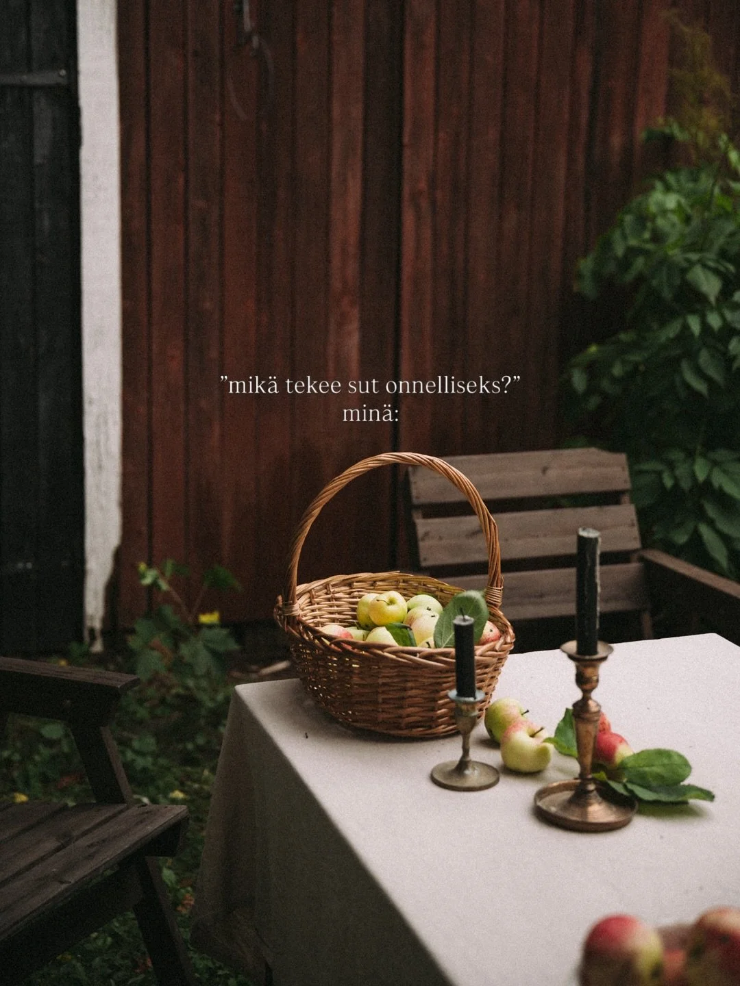 Omenat, hyggeily, vuodenaikojen vaihtelu ja valokuvaus koska se on harvoja keinoja pys&auml;hty&auml; hetkeen 🤎

syksy | hitaampi el&auml;m&auml; | the art of noticing | slow living | simple life | the art of slow living | valokuvaus