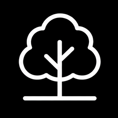 White outline of a tree with a cloud-shaped canopy on a black background.