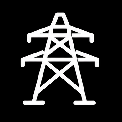 Silhouette of an electrical transmission tower on a black background.