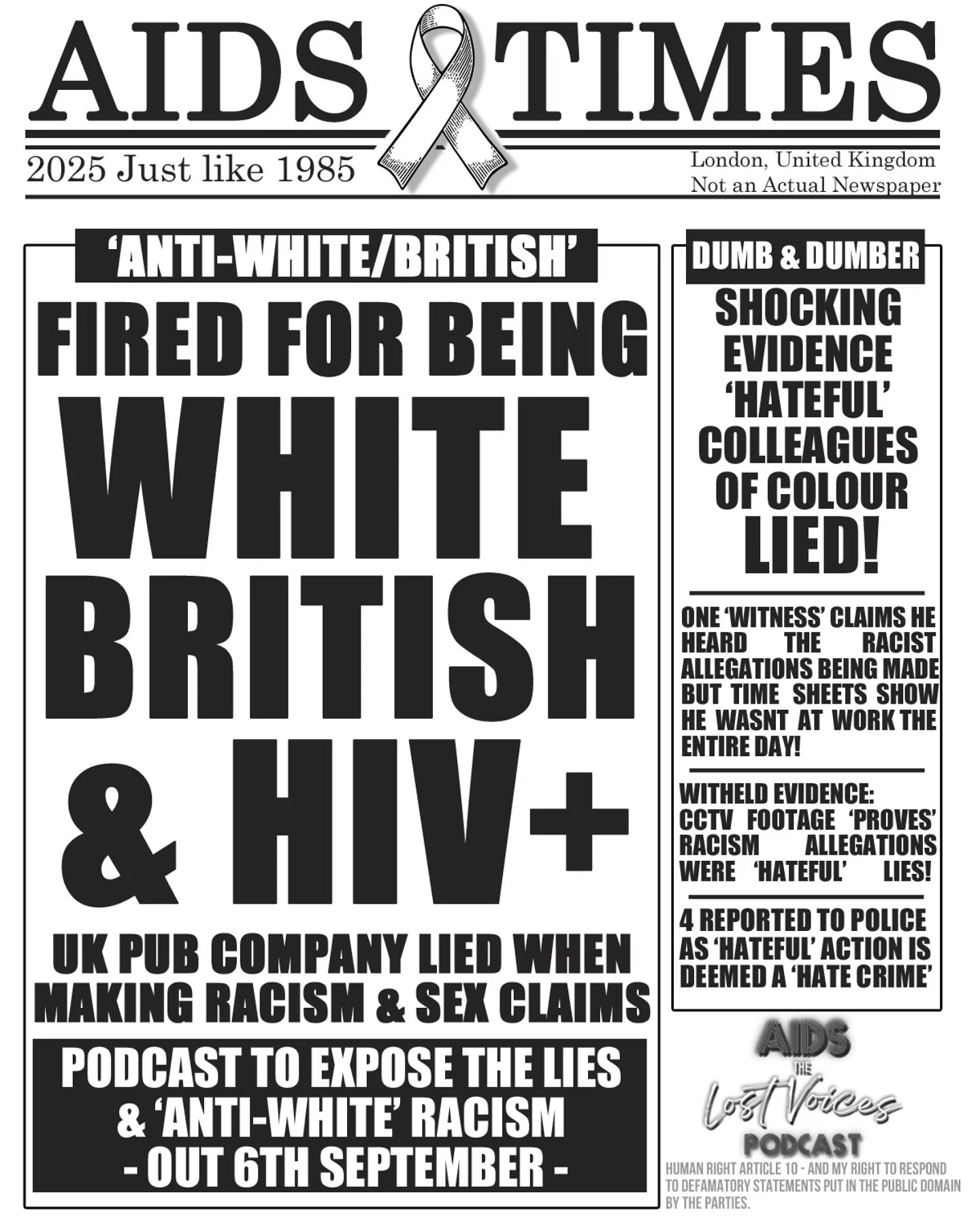 🚨EXTRA! EXTRA! - EXCLUSIVE!📰

How to fire someone with HIV/AIDS in 2025? 

On September 6th, 2025, I will step out of the shadows of history and into the spotlight with a real-life story so explosive, it&rsquo;ll blow your socks off! A true story t