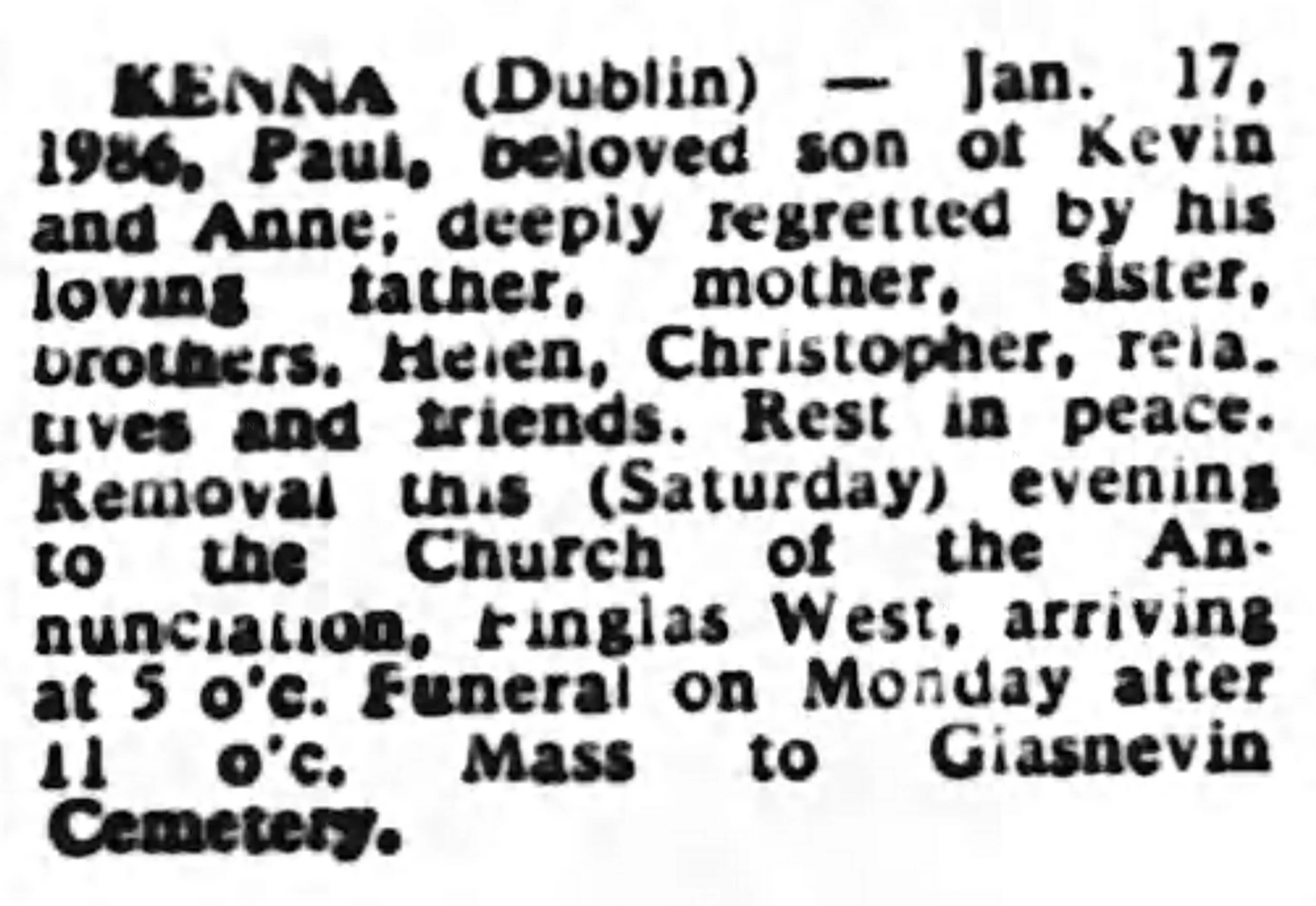 Dublin Herald 18 Jan 1986