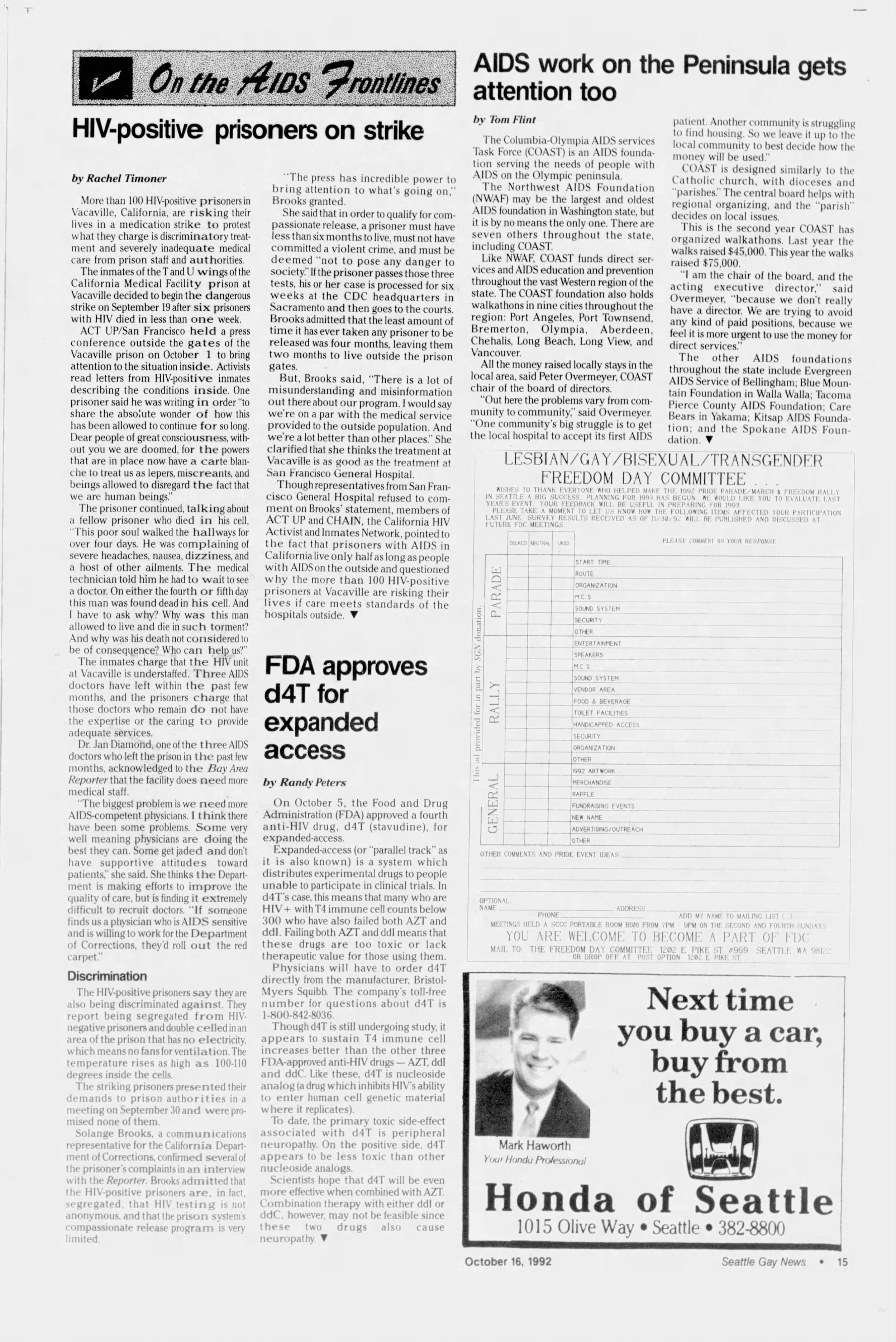Seattle Gay News 16 Oct 1992