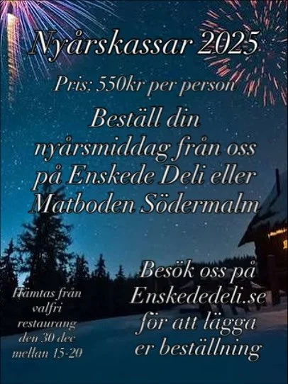 Nu kan ni best&auml;lla er trer&auml;tters ny&aring;rsmiddag direkt fr&aring;n oss! Information ang&aring;ende r&auml;tterna och hur ni best&auml;ller finner ni p&aring; Enskededeli.se/matkasse