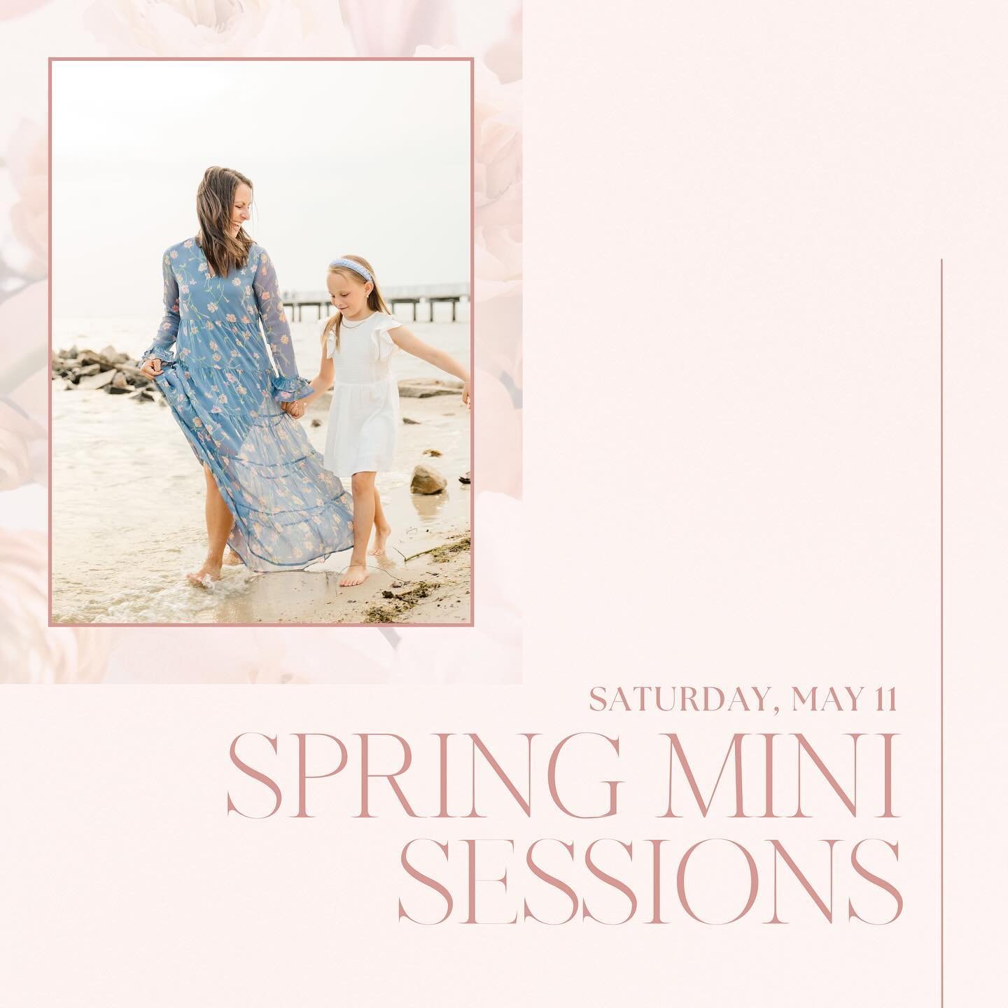 🌸 Book Your Spring Mini Session Now!

I am so excited for these, some of my favorite memories to make with mommas, families, couples, etc. 

These can be used for a mommy &amp; me, maternity, engagement, family, or senior session! 

🌸 Saturday, May