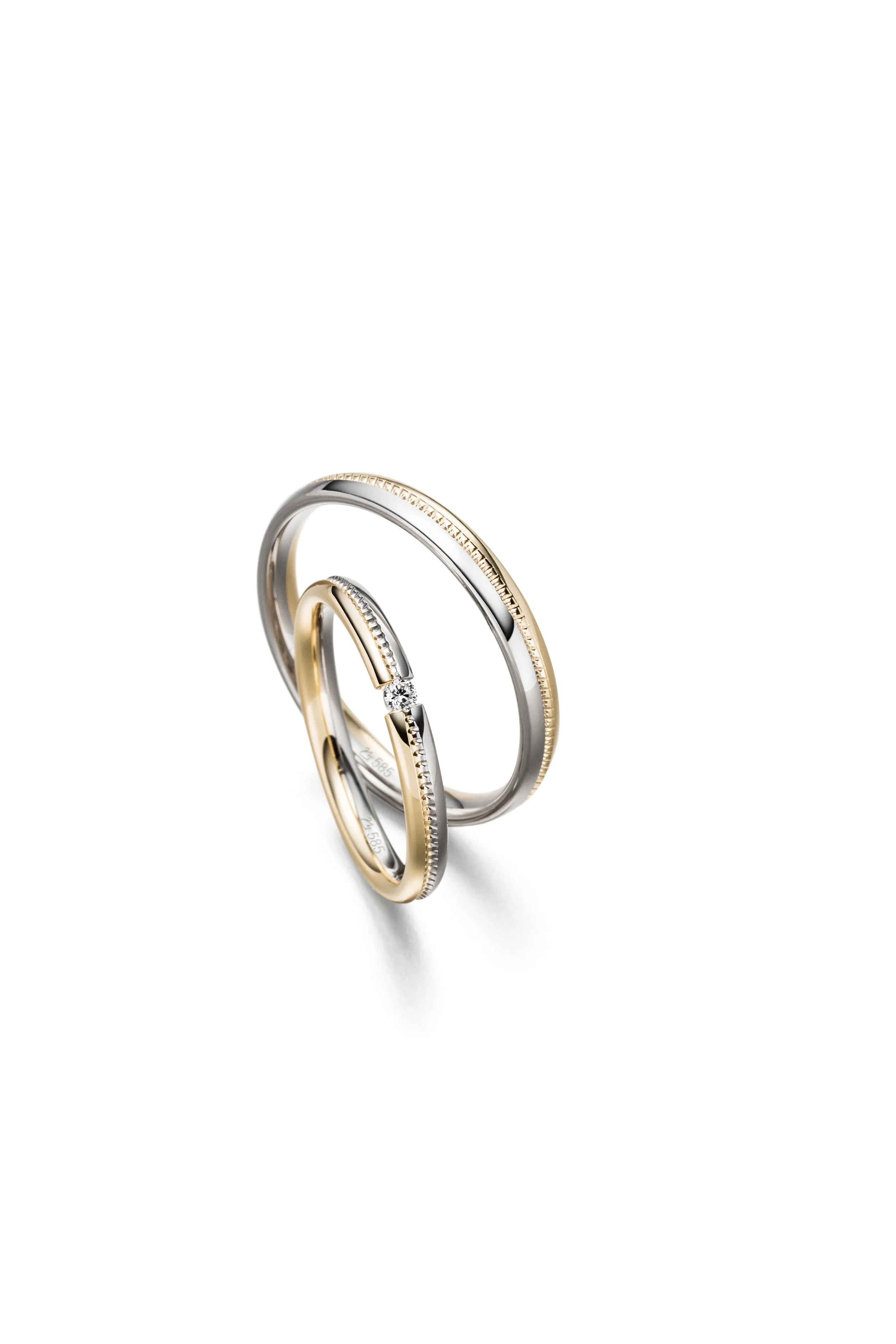 Bicolor Trauring Gelbgold Weißgold mit Millgriff