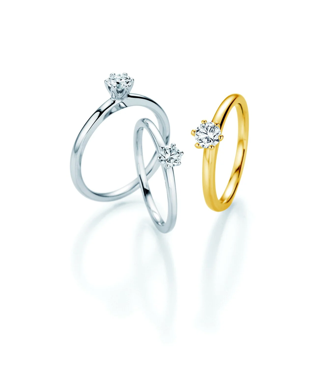 Verlobungsring 6er Krappe aus recyceltem Gold mit einem Diamanten