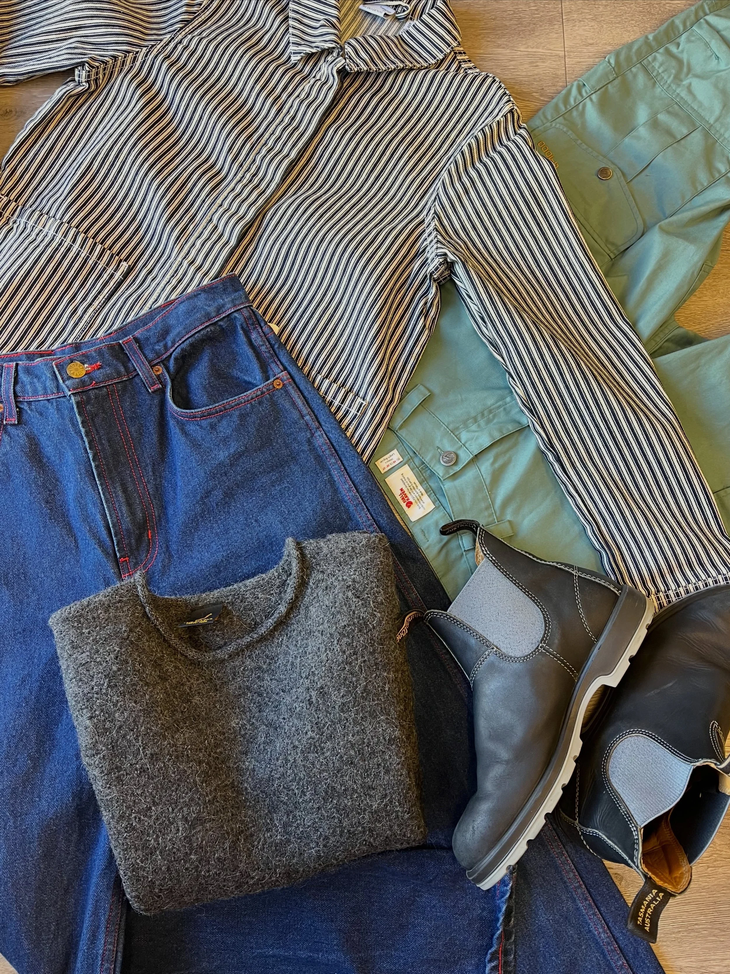 Comfy, cosy ootd! We are LOVING all that fall consignment has to offer!! 🤩

Blundstones size 10 $135
B Sides jeans size 28&rdquo; waist $120
Fjallraven hiking pants size 31&rdquo; waist $78
Vero Moda stripe denim jacket size sm $46
Alpaca wool sweat