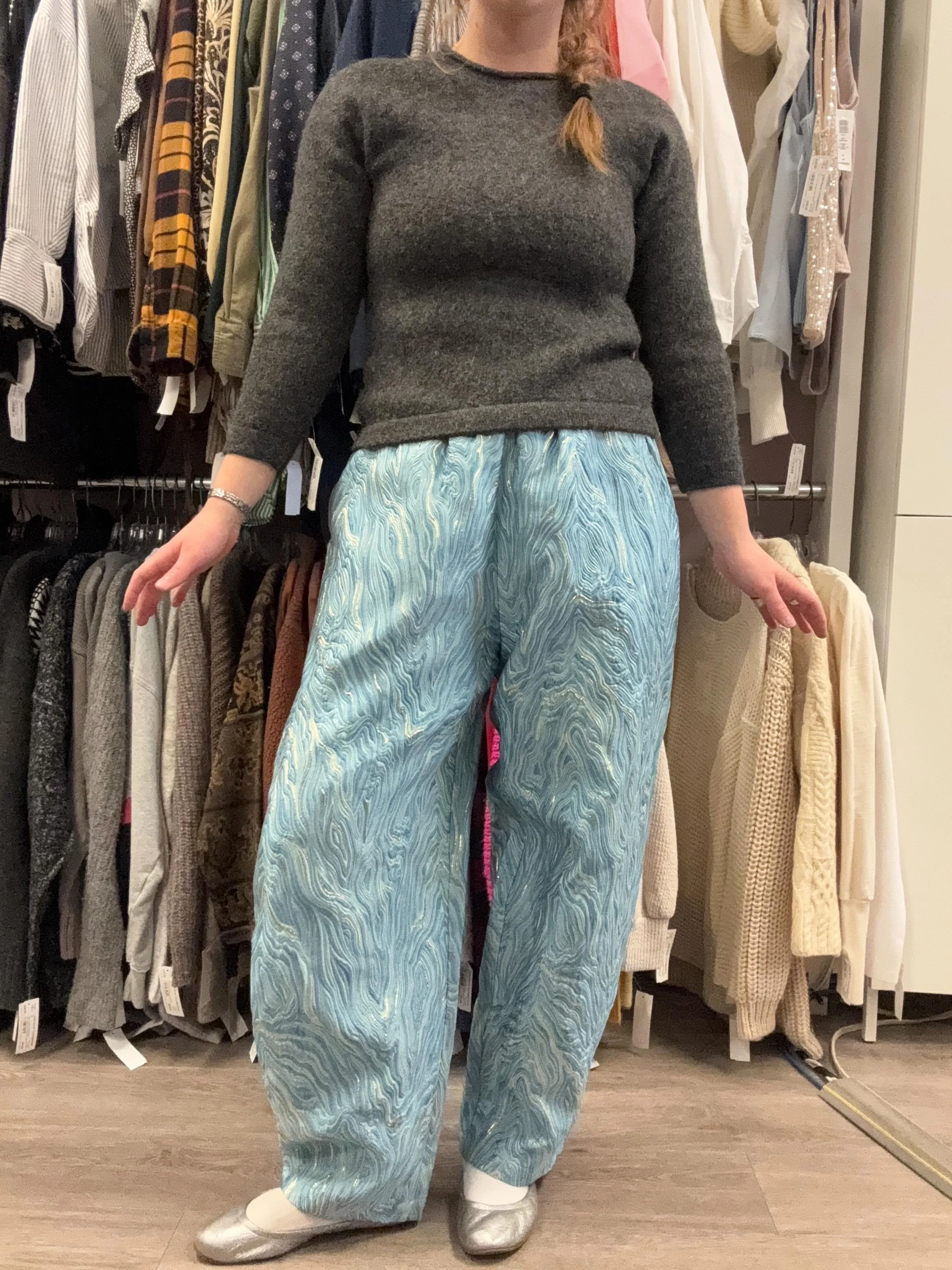 Some fun pants in store!

1. Red Sky Blue Patterned Baggy Pants, size 28&rdquo;, $65
2. Lululemon Pink Yoga Pants, size 8, $28
3. Free People Olive Cotton Baggy Pants, size 30&rdquo;, $64
4. Fjallraven Teal Hiking Pants, size 31, $78
5. Gap Knit Loun