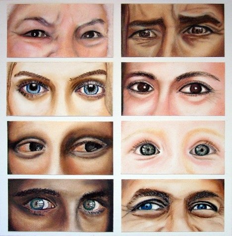 "I explore concepts of beauty and graphic expression in lipstick, makeup and mixed-media. I crop subject matter to draw particular attention to one specific aspect or feature and to encourage the viewer to more closely observe and think about parts o