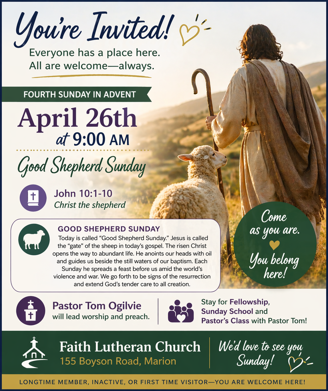 We are a community of faith, growing in Christ, sharing in God’s love.   Nurturing faith, together . . . 