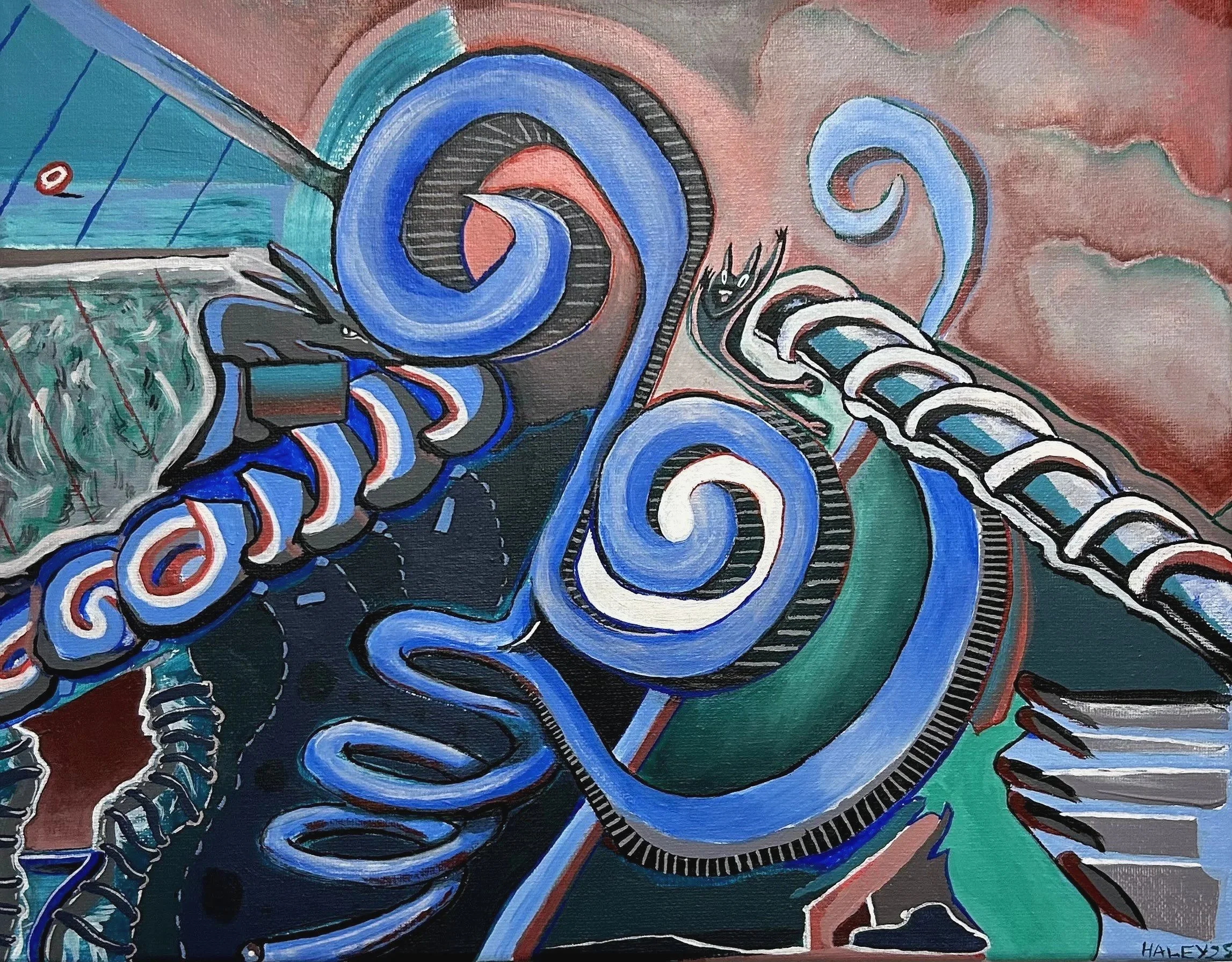 Tethered. Acrylic on Canvas. 12x14. 2025.