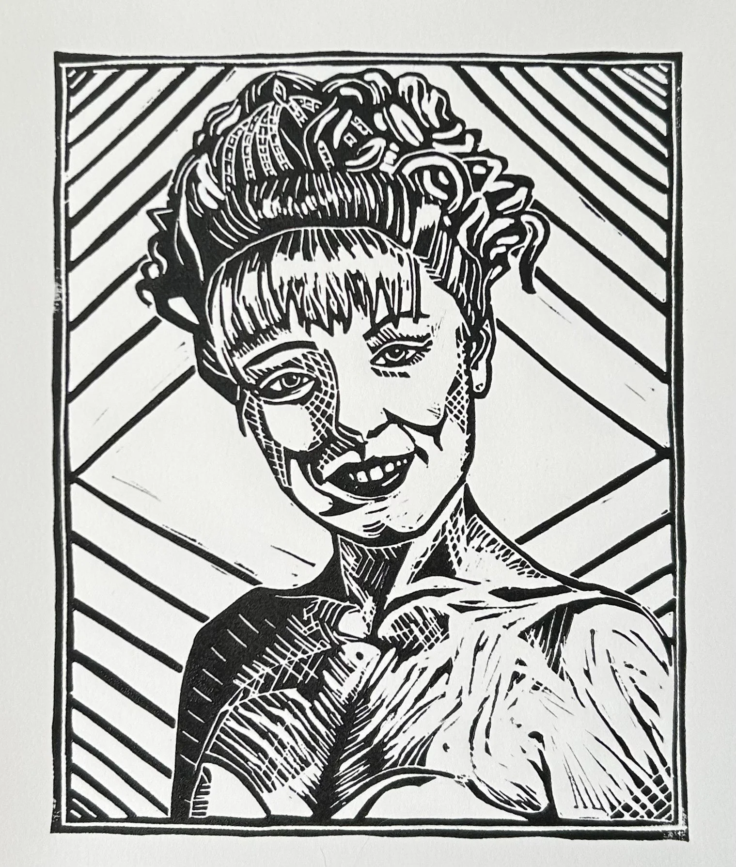 Laura Palmer. Lino Print. 5x7. 2025.