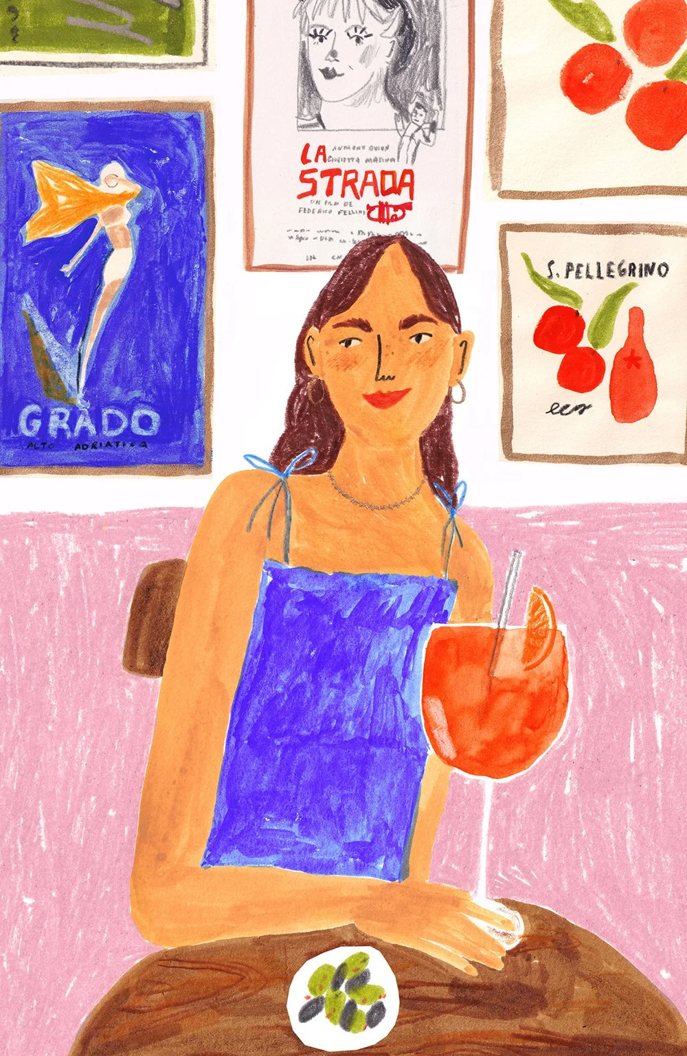 Illustration of a woman with a big aperol spritz