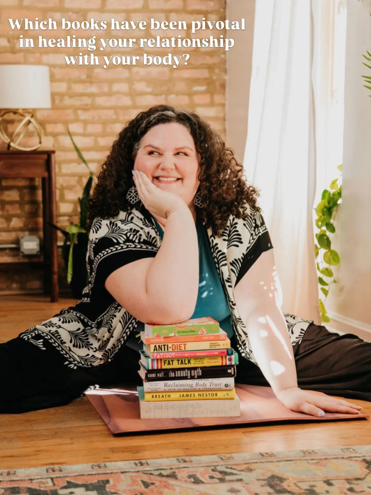 This is a stack of some of my fave books - the very first body positive book I read and the most transformational is in this stack, but a bit harder to see - Embody: Learning to Love Your Unique Body (and quiet that critical voice!) written by my fri