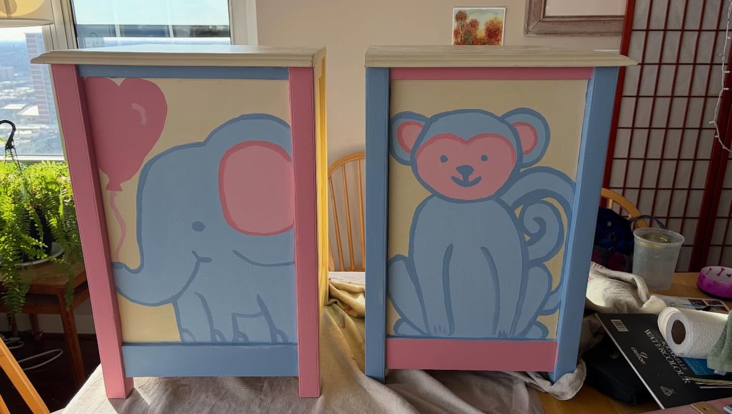 I do this now, too. 😊 Took my paints and made these nightstands adorable. Please share if you know anyone in the market, they are for sale! #creativity #painting #chicagohandmade #childrensdesign