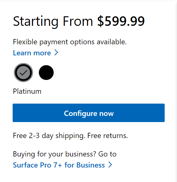 From the PDP, a customer can click the link to take them to the Flexible Payments landing page.