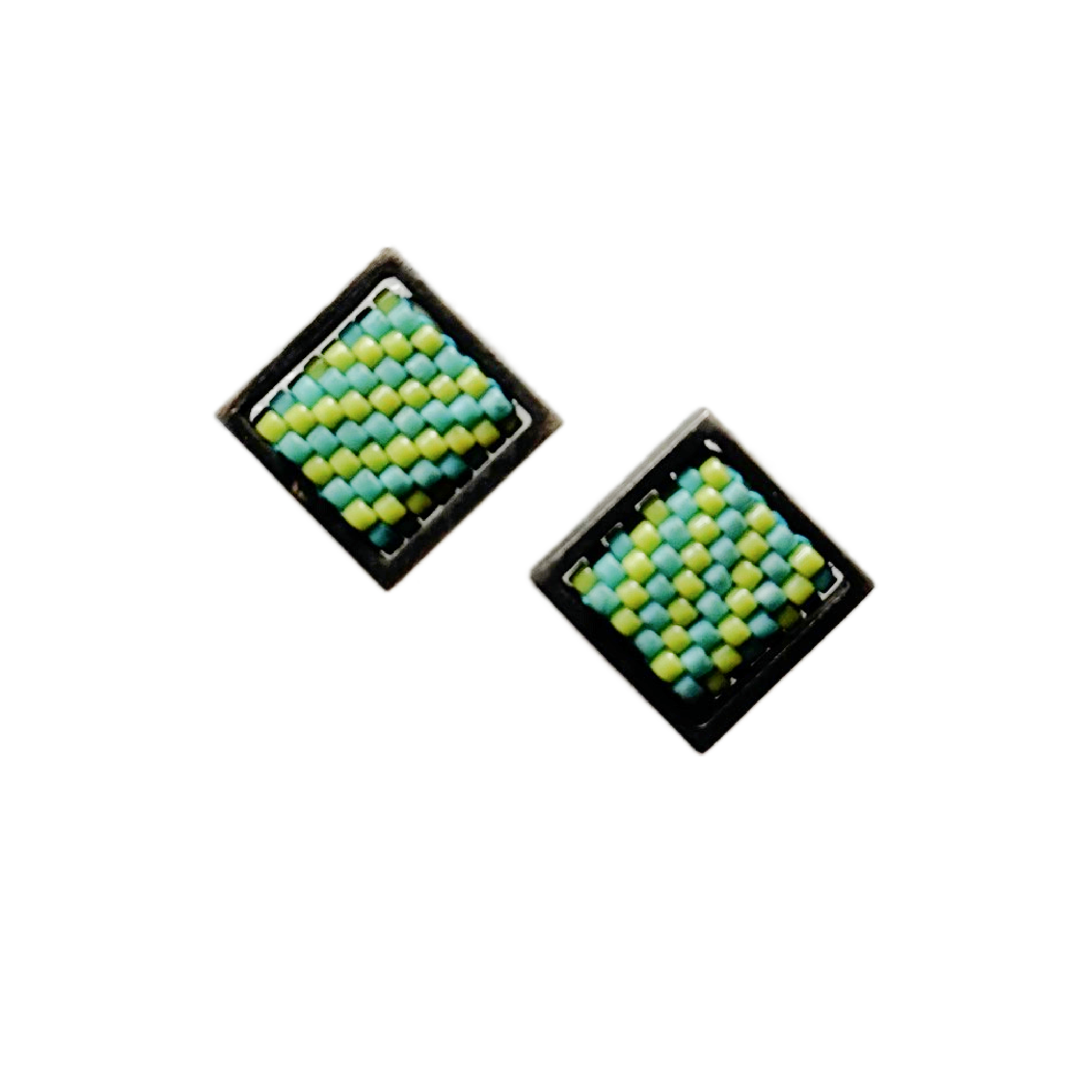 Large Square Earrings in Turquoise & Lime Image 1.png