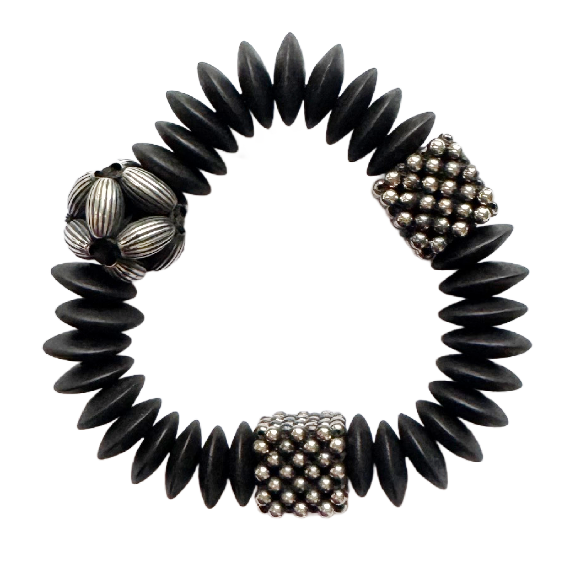 Black Disk Bracelet with Sterling Accents Image 1.png