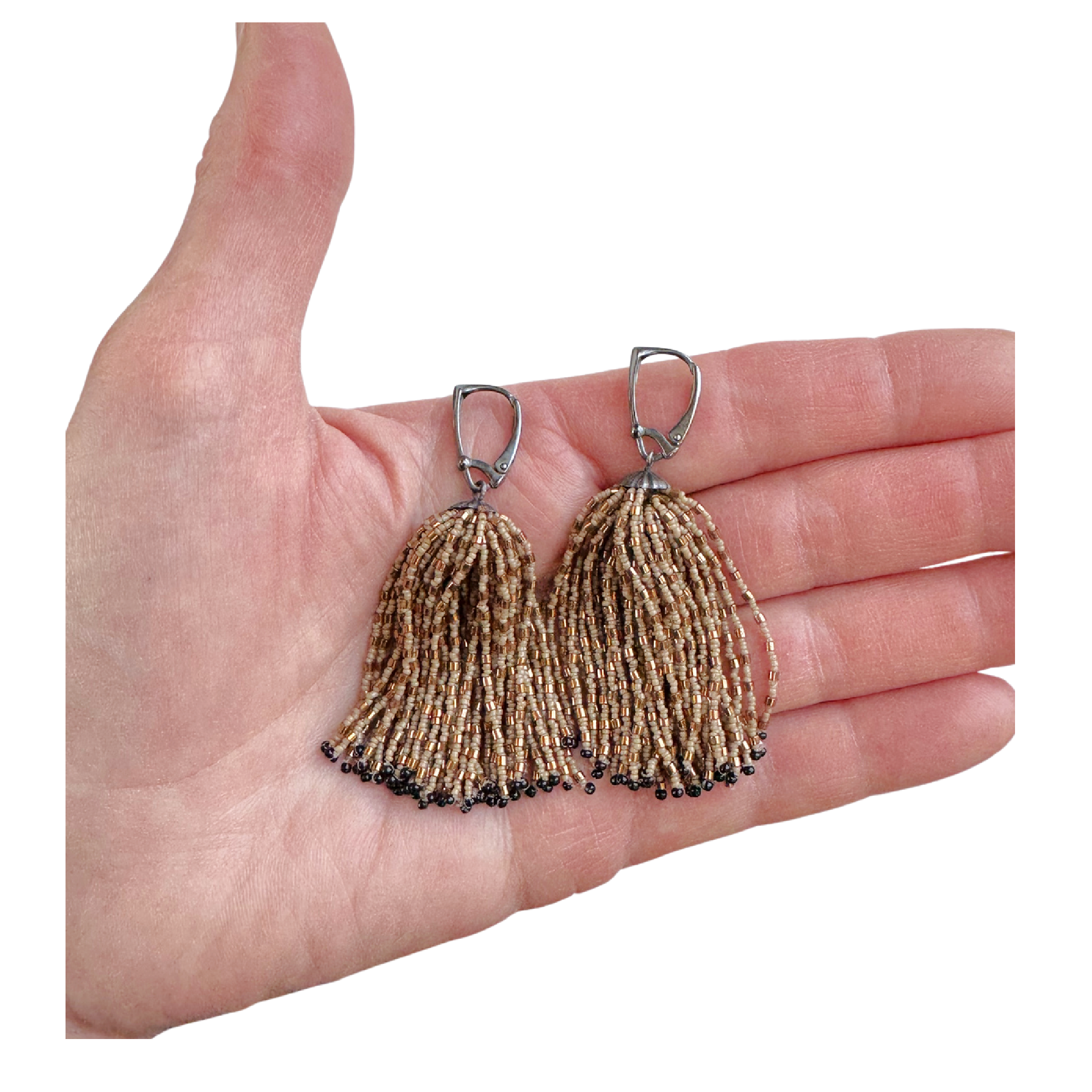 Taupe & Bronze Tassel Earrings Image 3.png