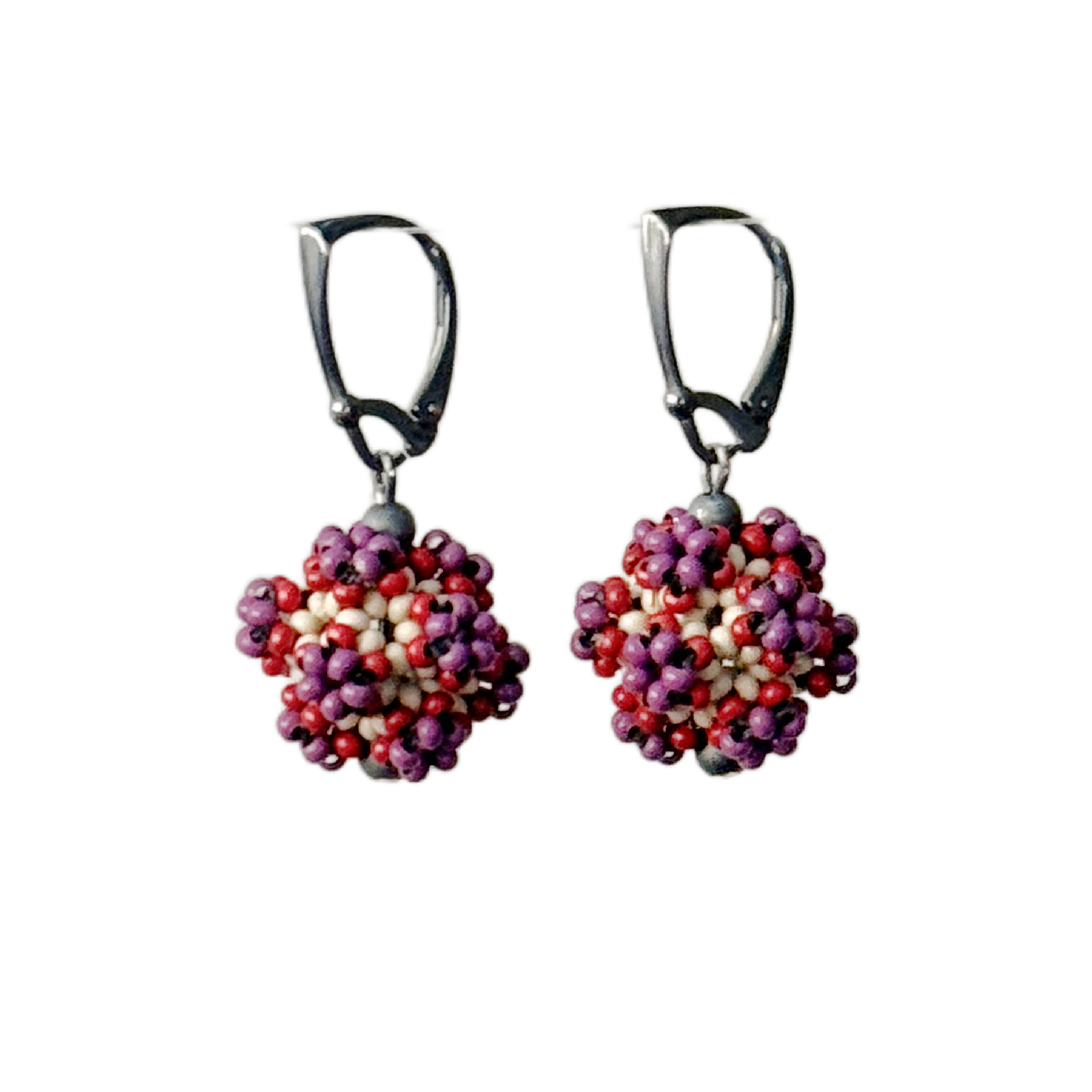 Flower Ball Earrings in Grape, Cherry & Cream Image 1.png