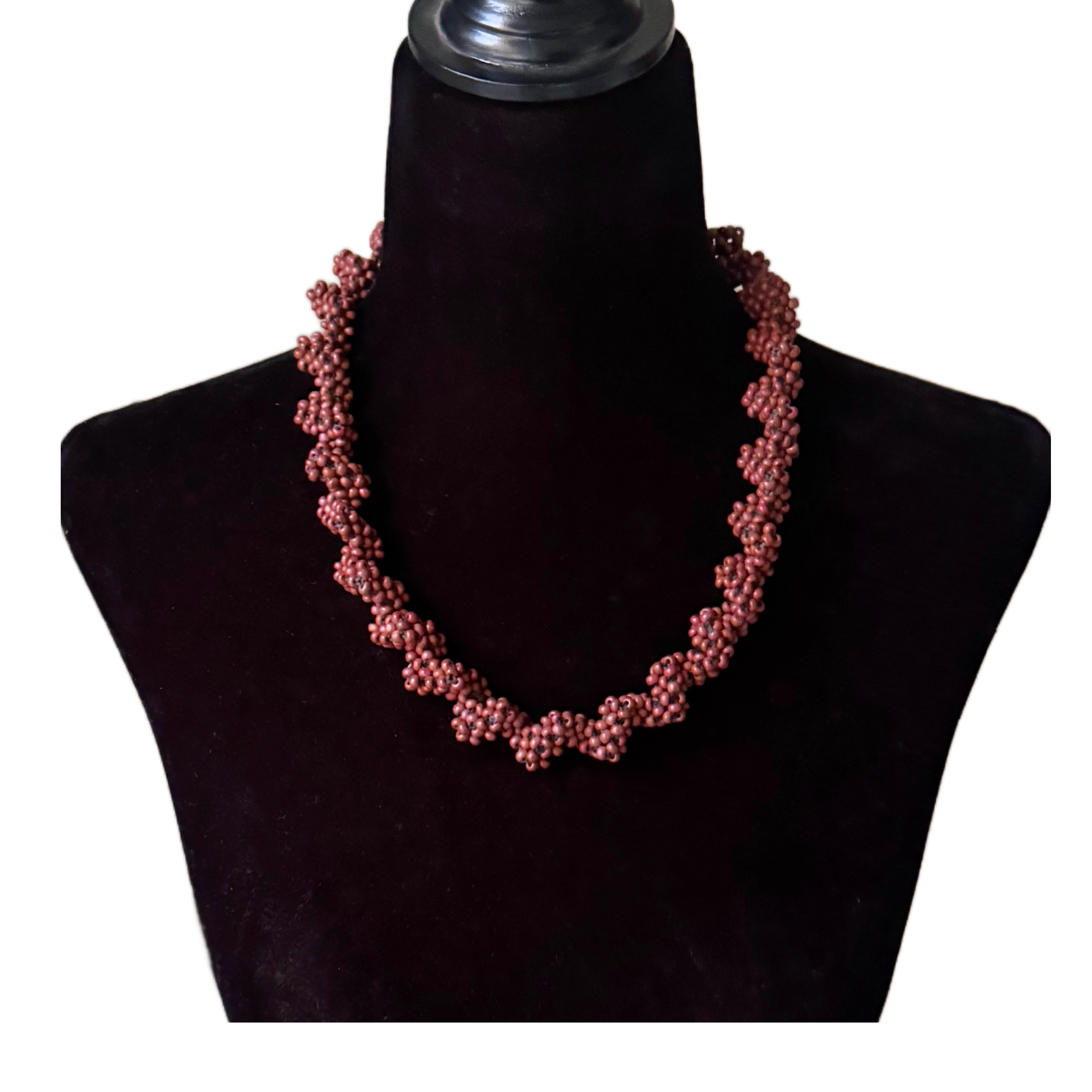 Warm Terracotta Zig Zag Necklace on Model.png