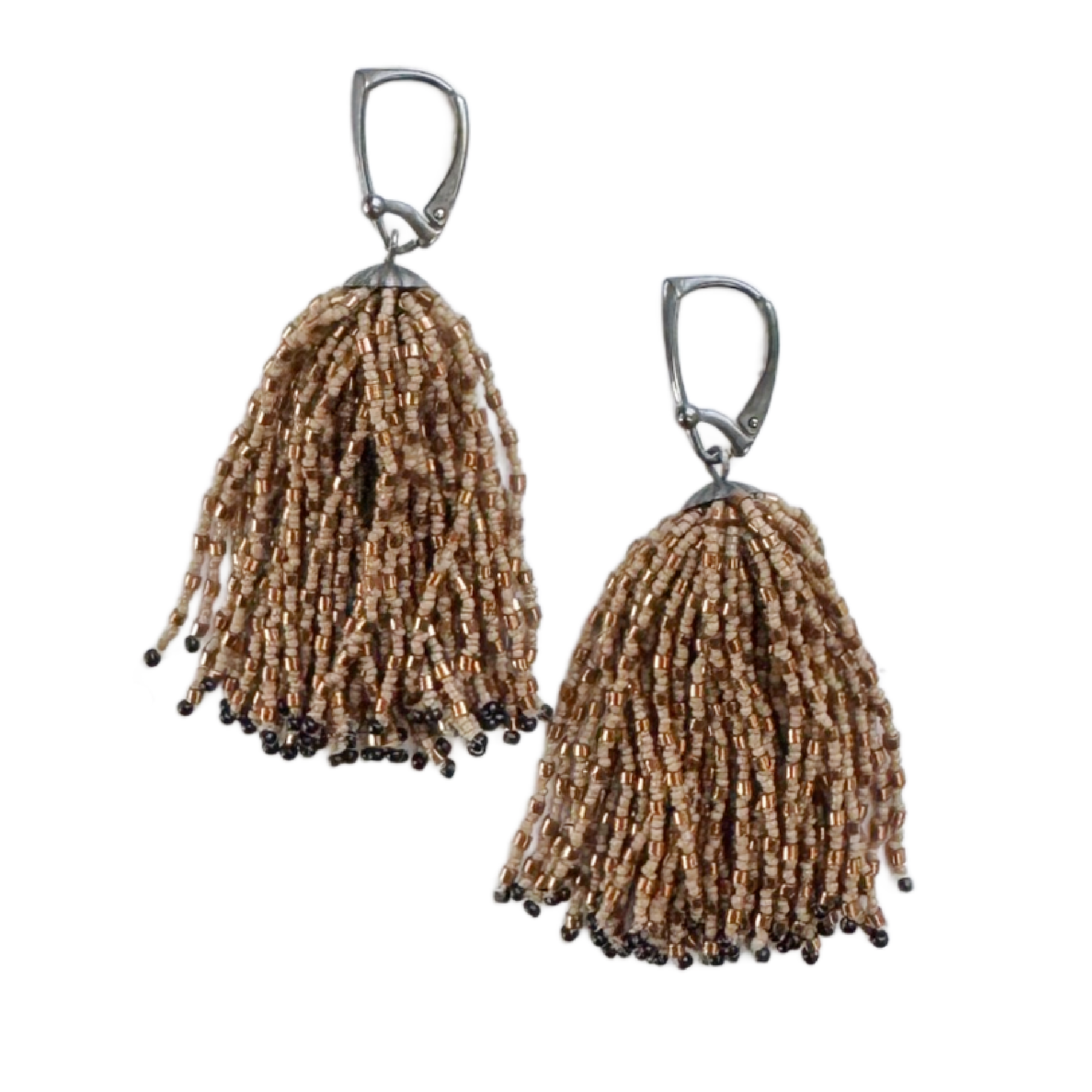Vintage Taupe & Bronze Tassel Earrings Image 1b.png