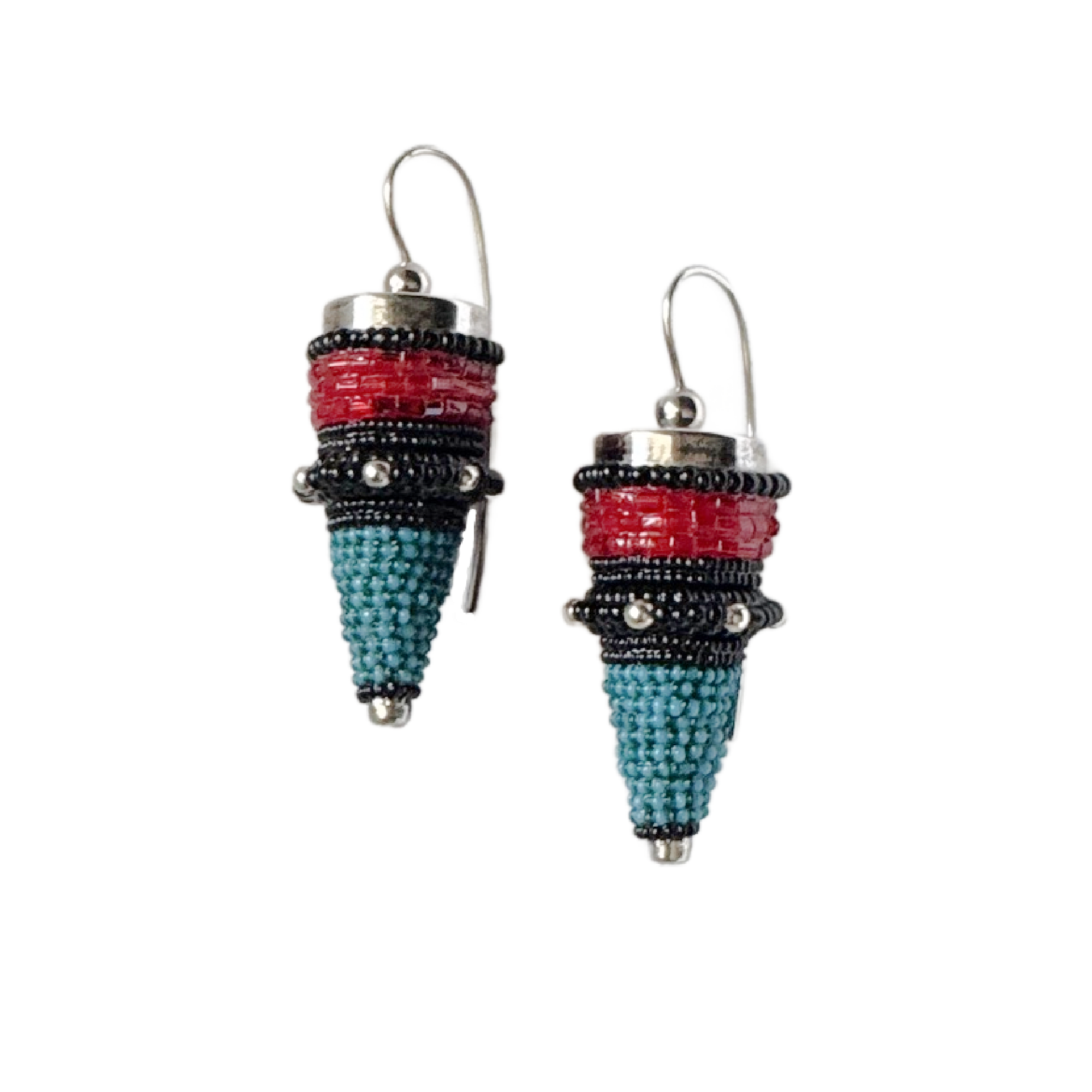 Vintage Acorn Earrings in Turquoise and Persimmon Image 1.png