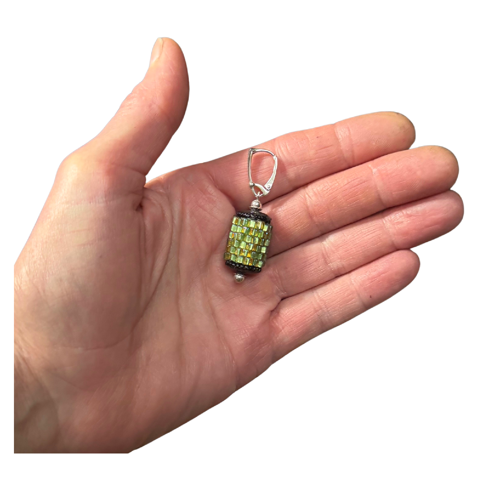 Iridescent Lime Barrel Earrings Image 2.png