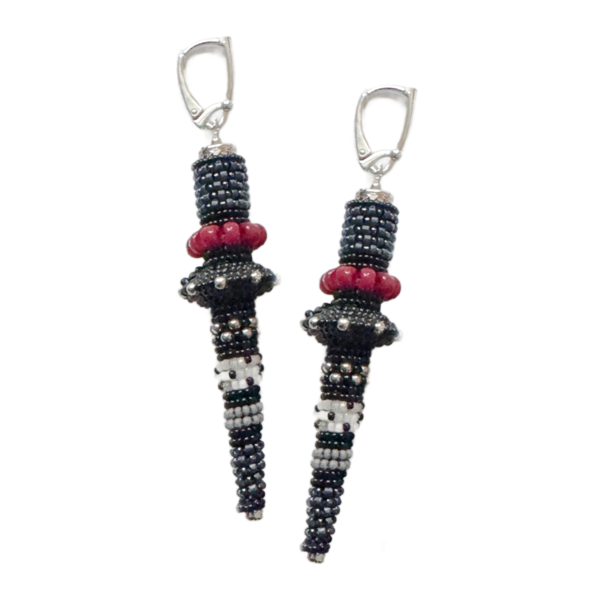 Vintage Long Cone Earrings in Black, White & Cherry Image 1.png