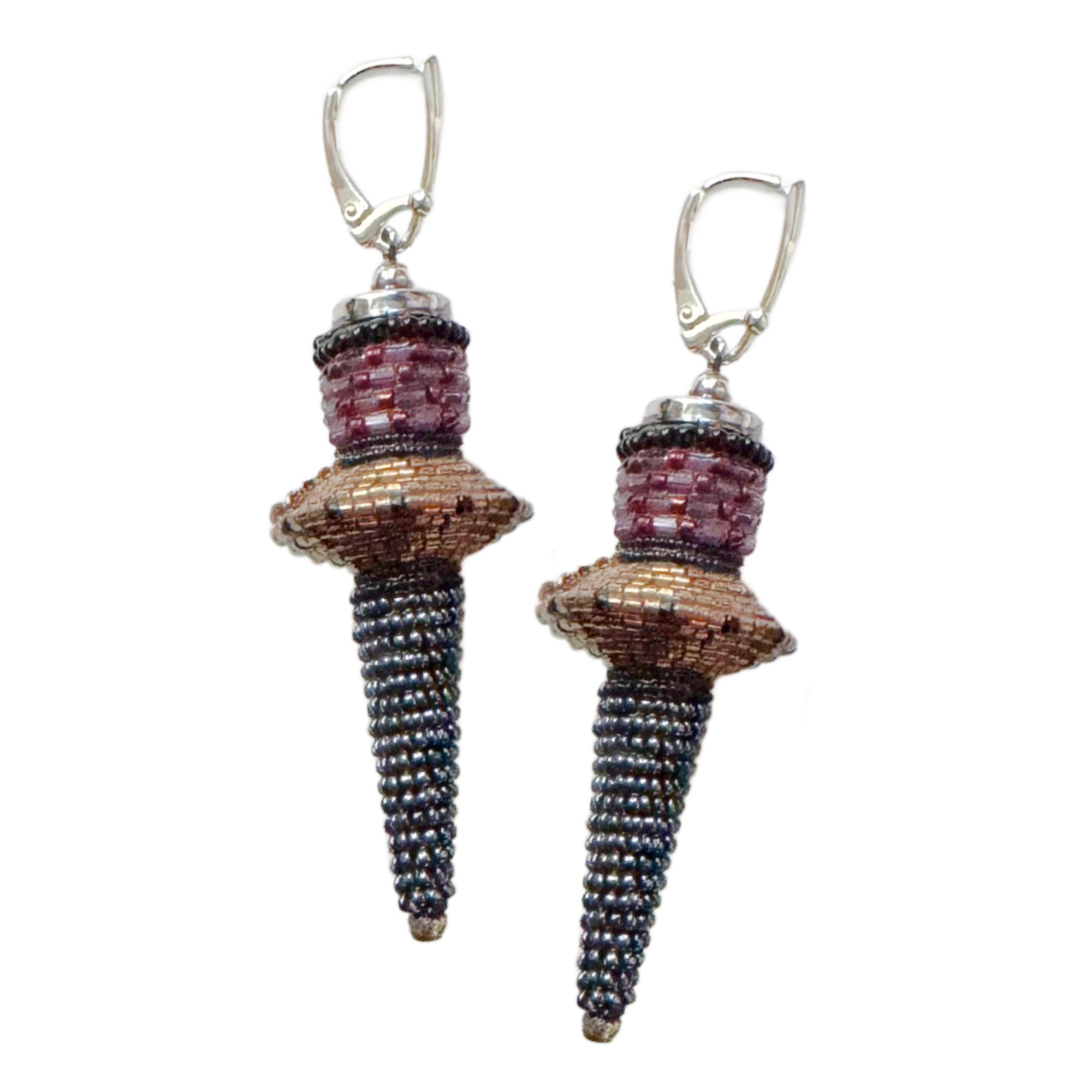 Vintage Long Cone Earrings in Hematite & Bronze Image 1.png