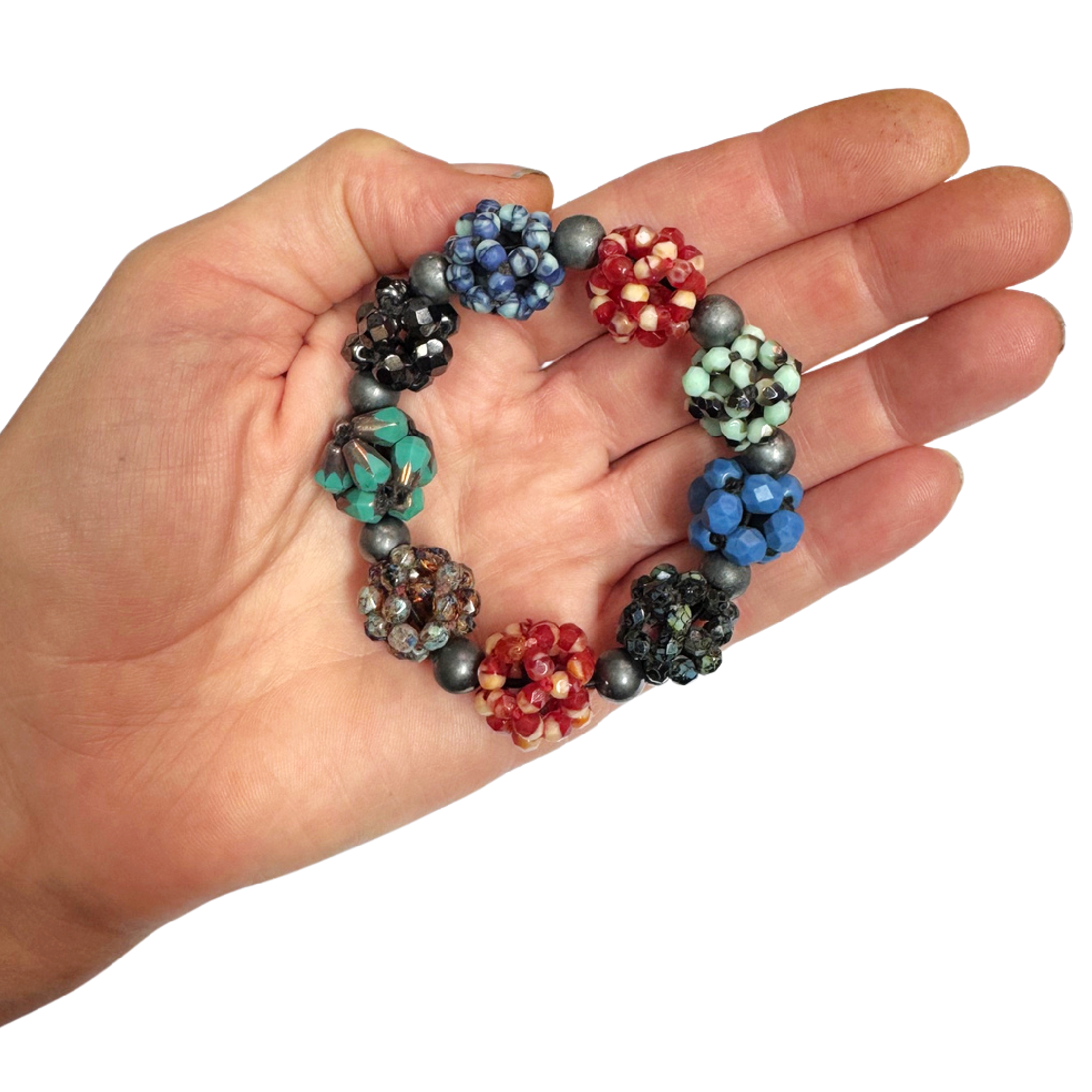 Small Cluster Bracelet in Cherry & Teal Image 3.png