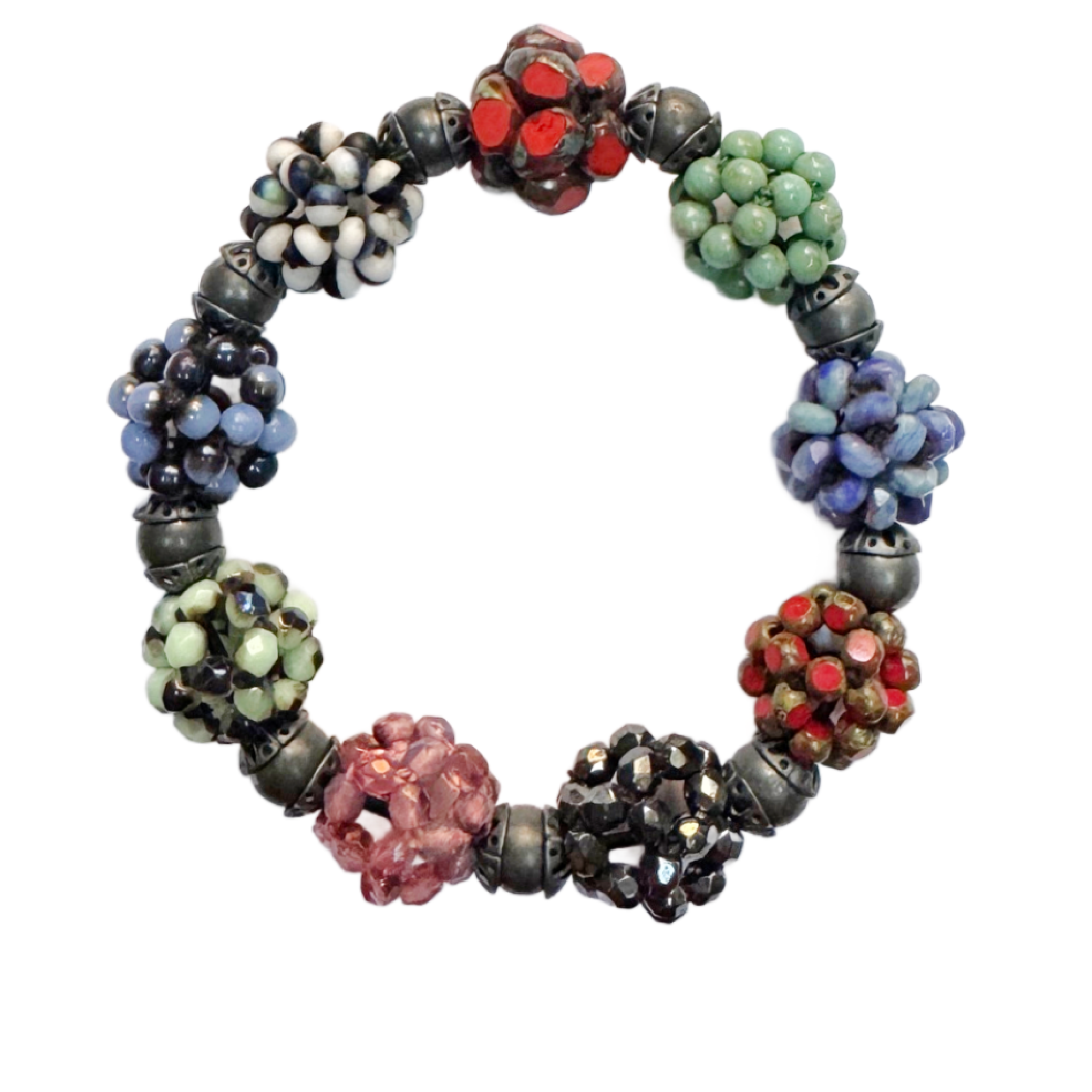 Small Cluster Bracelet in Periwinkle, Turquoise & Coral Image 1.png