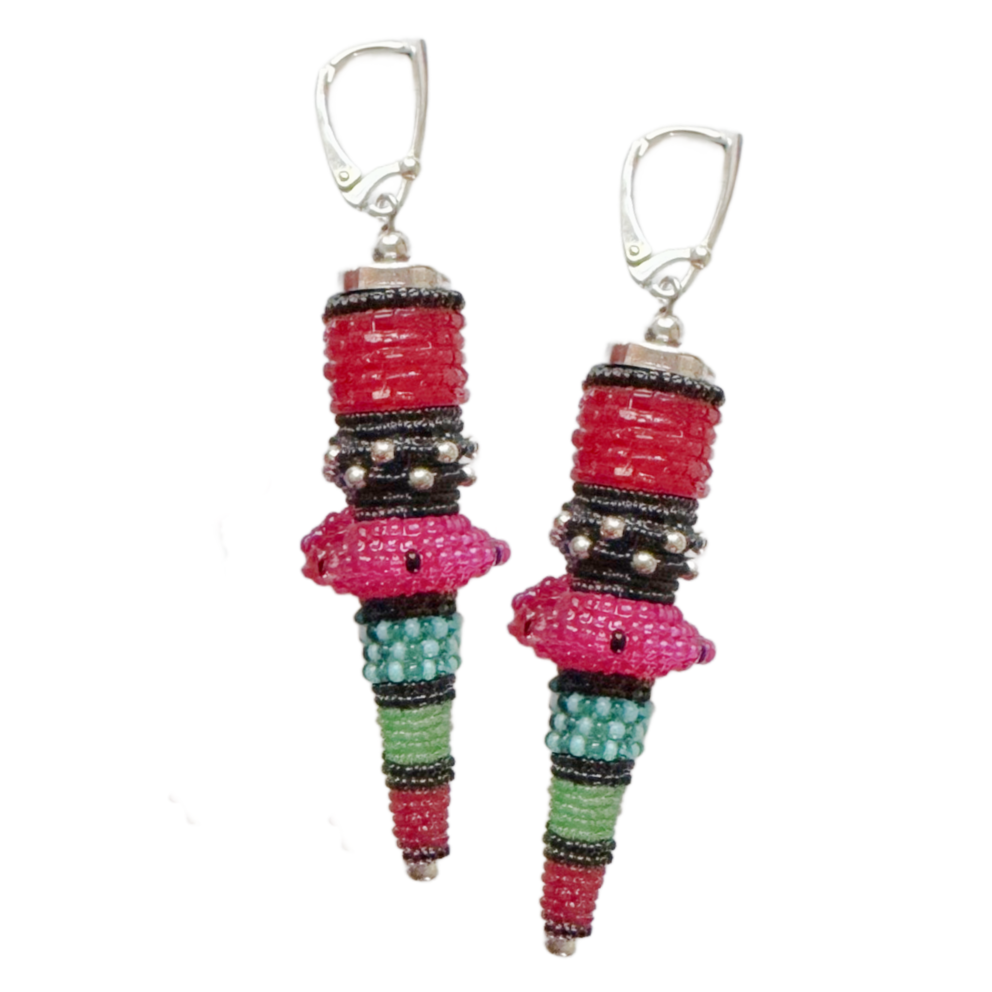 Vintage Long Cone Earrings in Persimmon & Fuschia Image 1.png