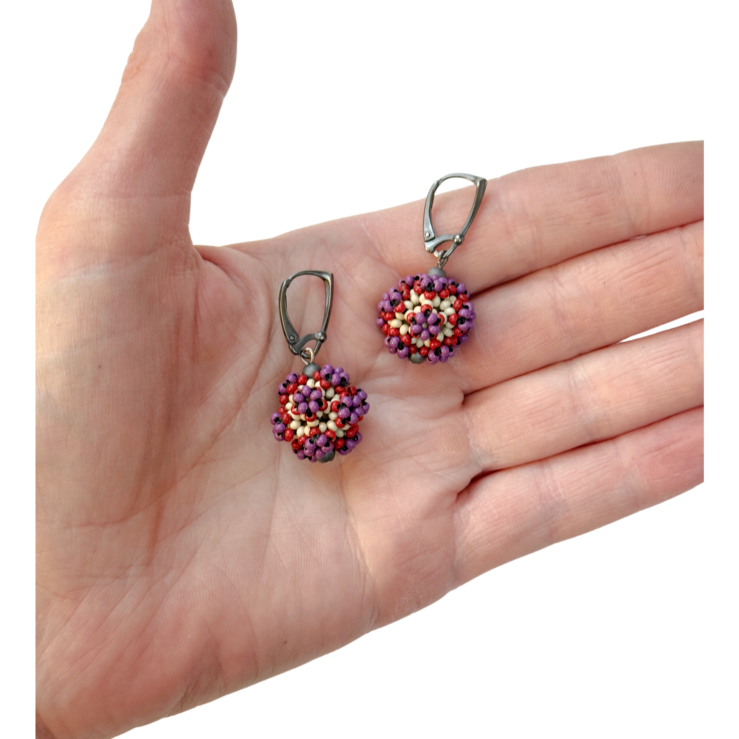 Flower Ball Earrings in Grape, Cherry & Cream Image 2.png