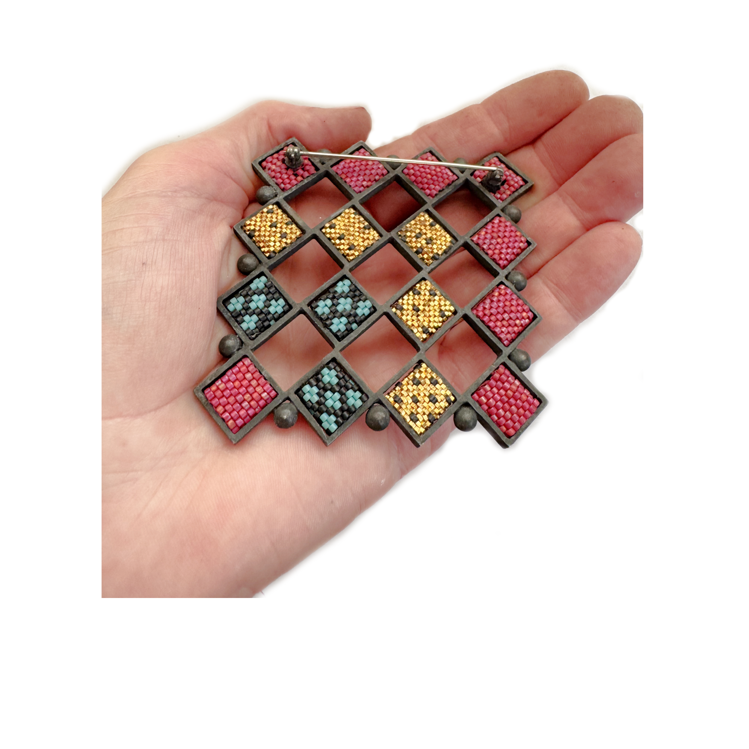 Red Lattice Confetti Series Brooch .png