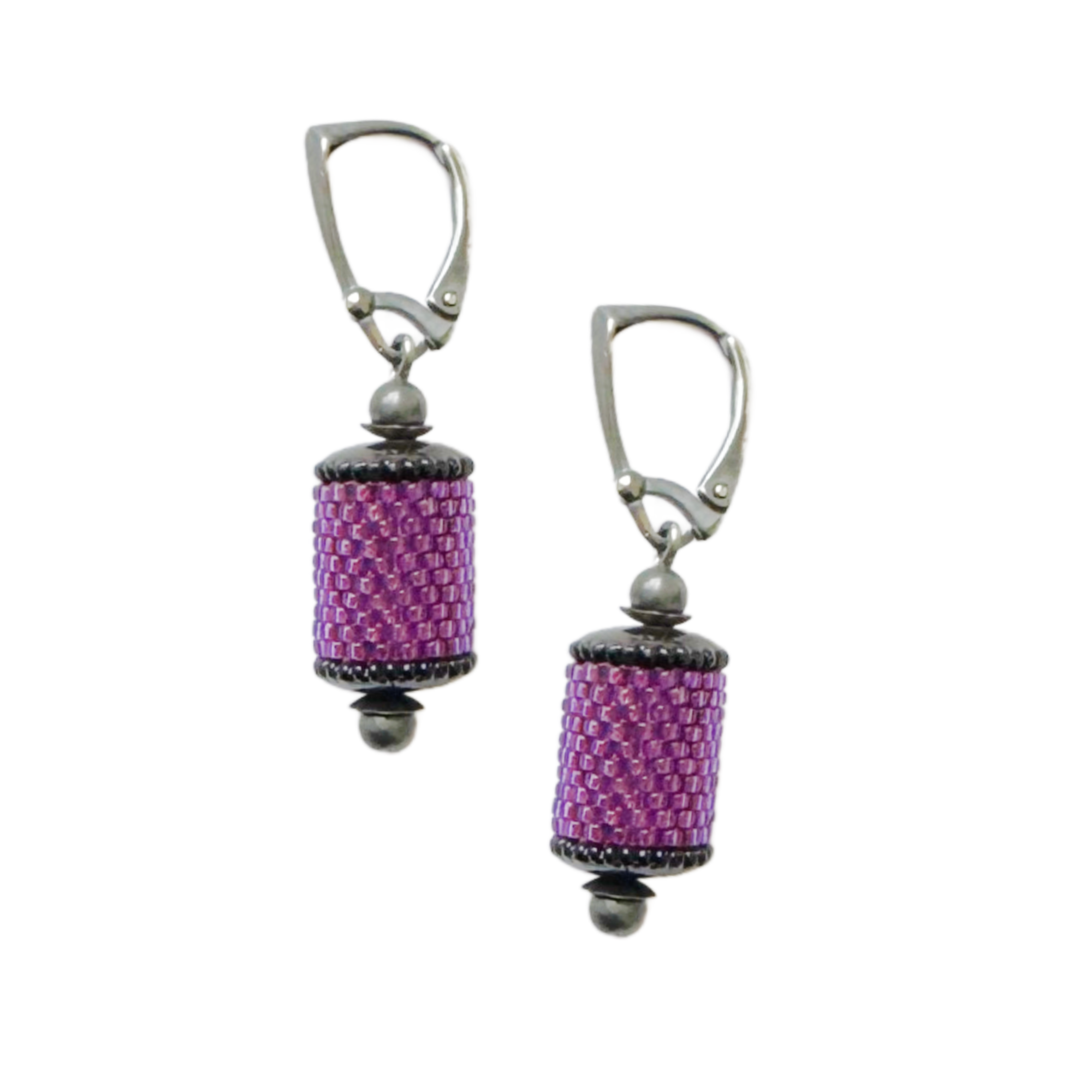 Vintage Magenta Barrel Earrings Image 1 a.png