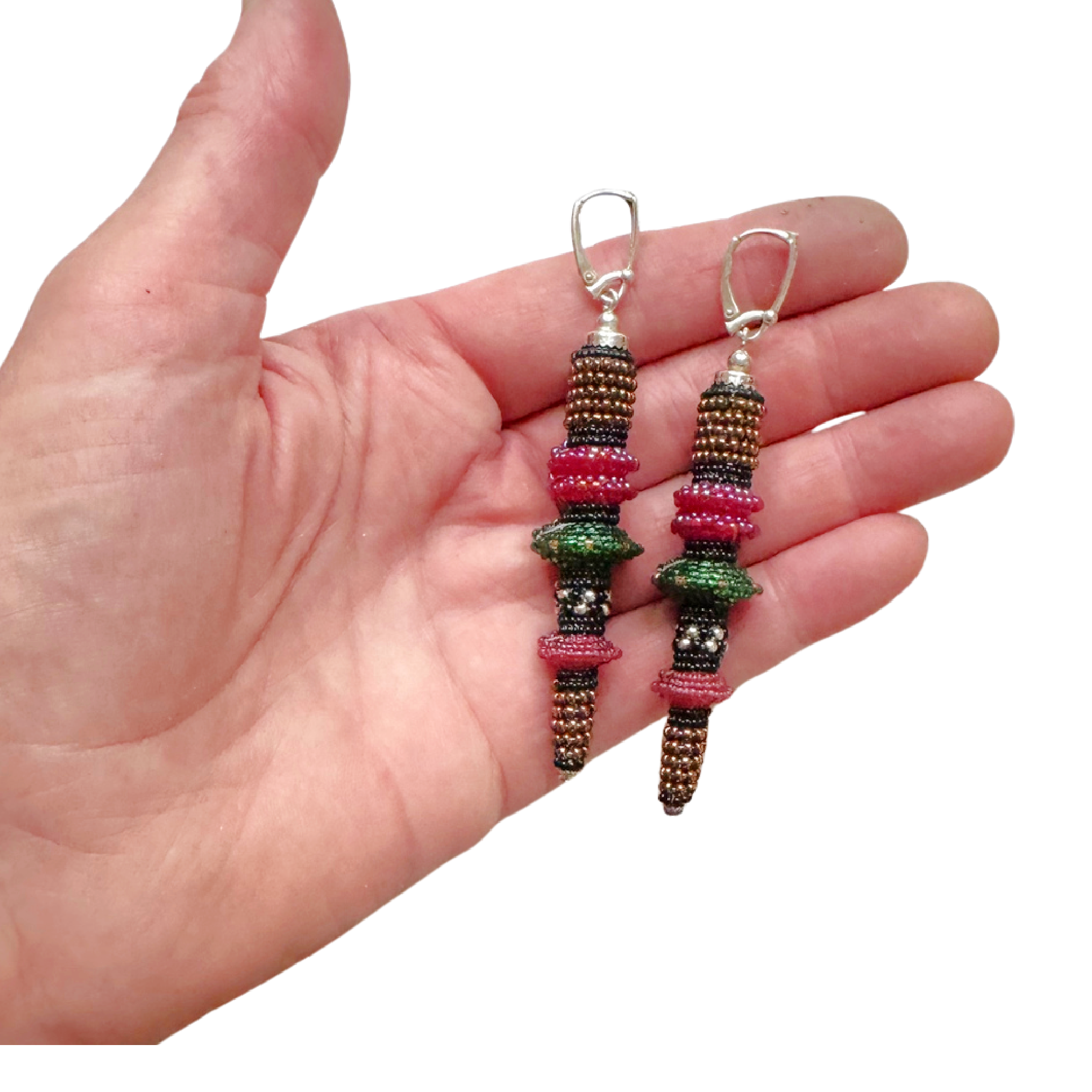 Vintage Long Cone Earrings in Bronze & Raspberry Image 2.png