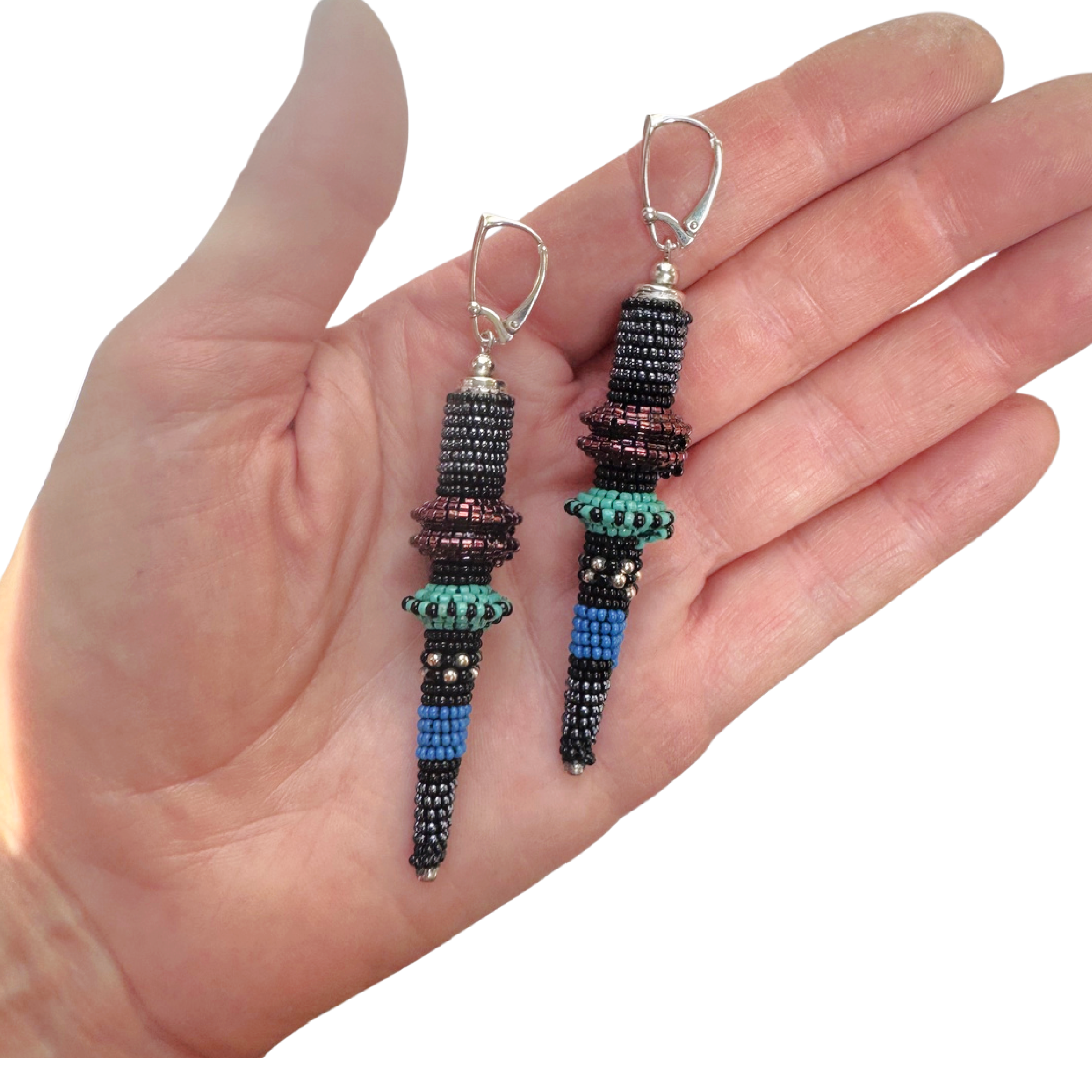 Vintage Long Cone Earrings in Hematite Multi Image 2.png