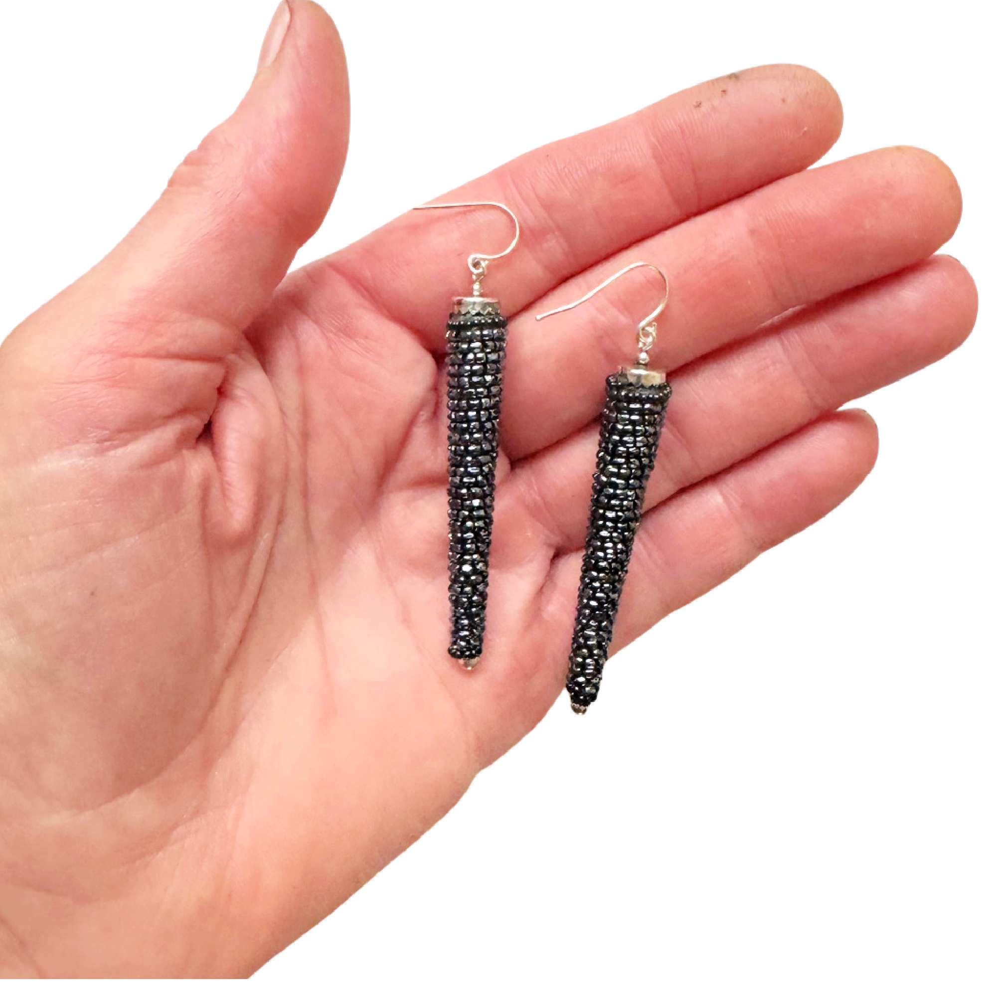 Vintage Short Cone Earrings in Hematite Image 2.png