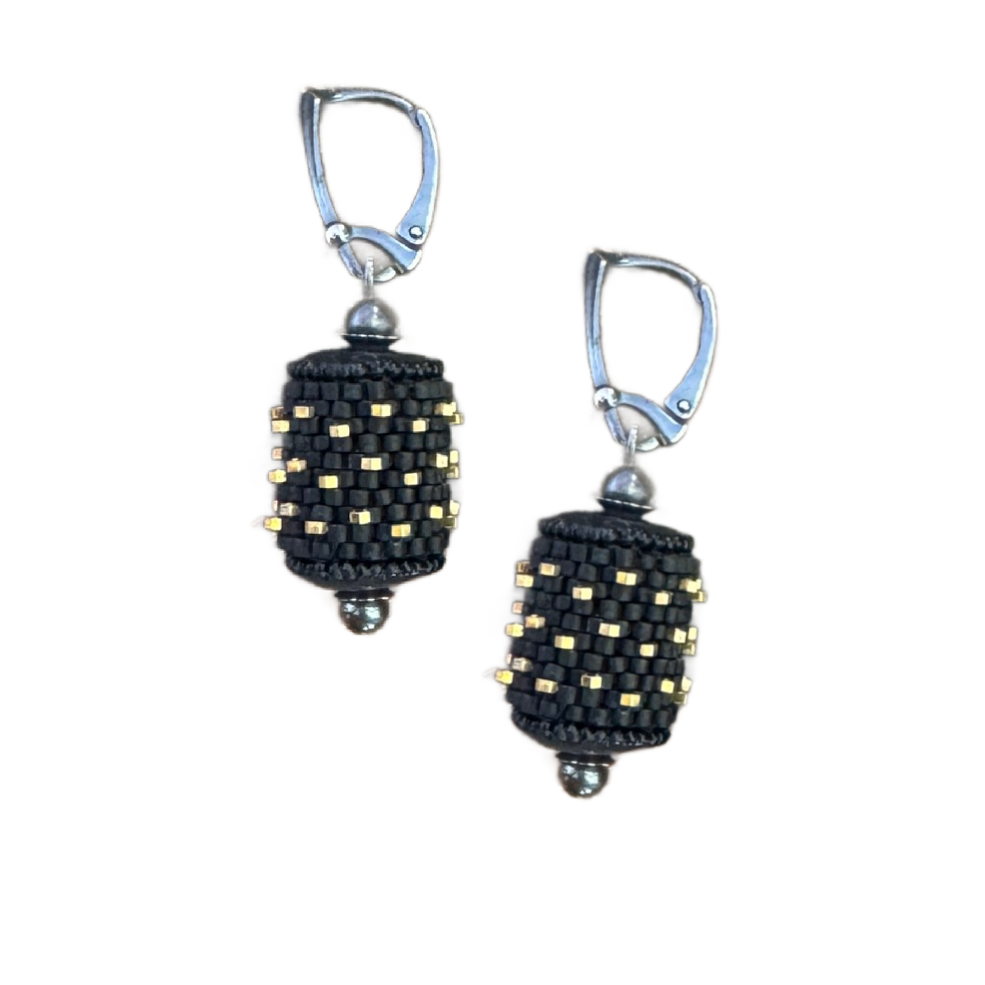 Vintage Black & Gold Cylinder Earrings Image 1 b.png