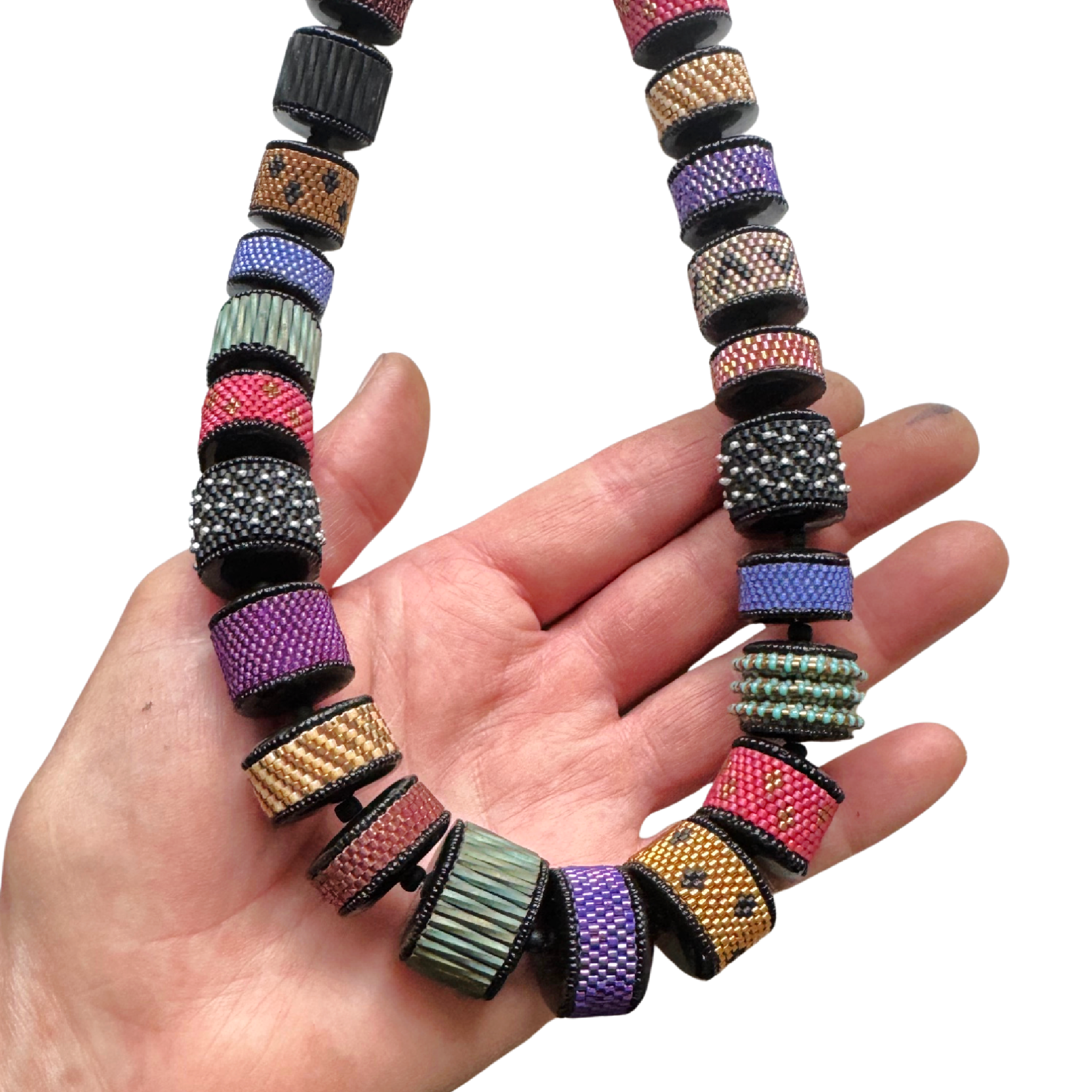 Vintage Polychrome Beaded Bead Necklace Image 4.png