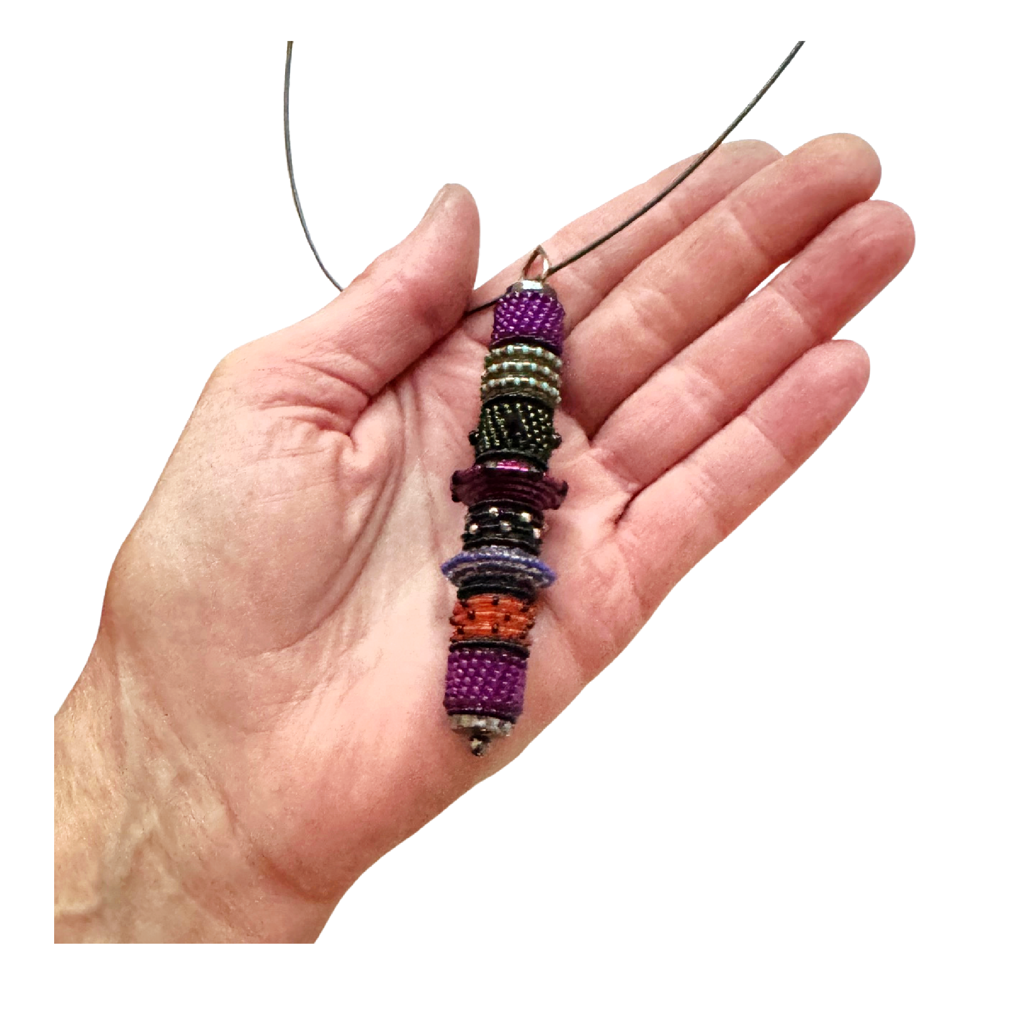 Vintage Magenta Large Cylinder Pendant in Hand Image 2.png